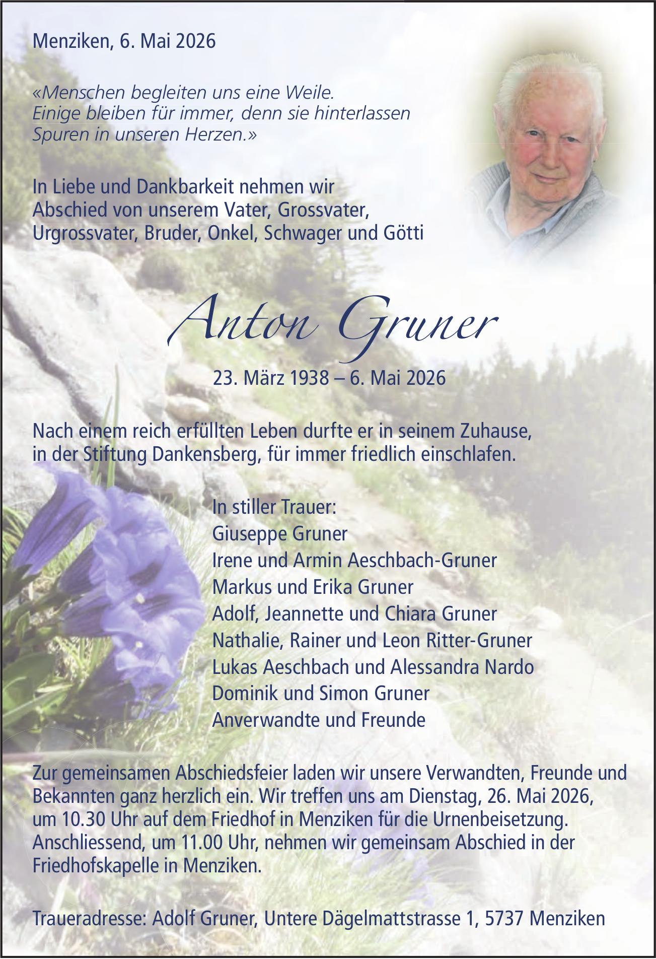 Gruner Anton, Mai 2026 / TA