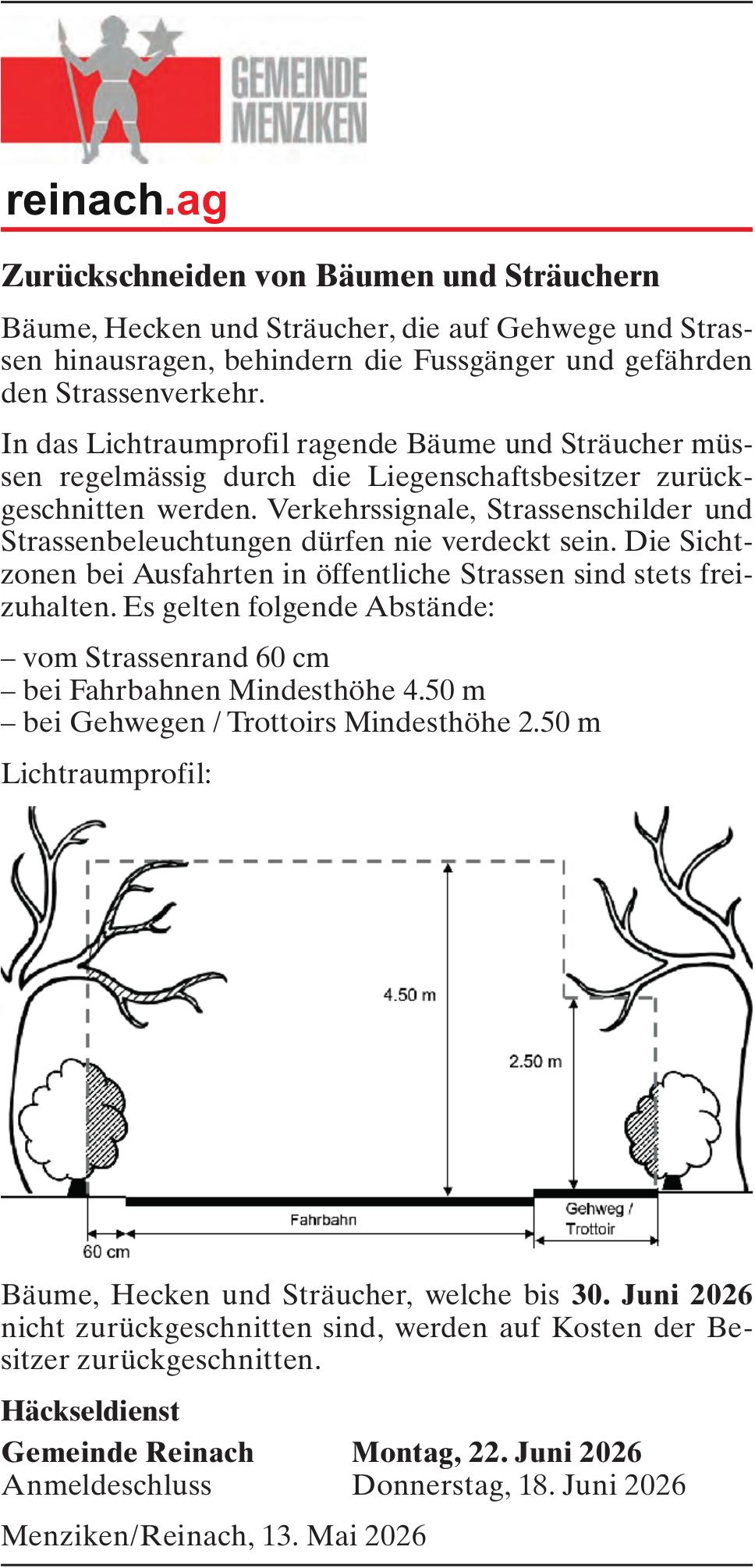 Sonstiges, Gemeinde Menziken, Zurückschneiden von Bäumen und Sträuchern