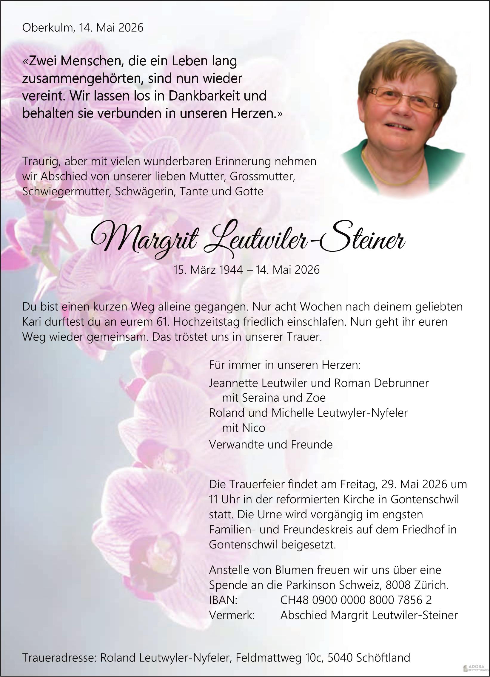 Leutwiler-Steiner Margrit, Mai 2026 / TA