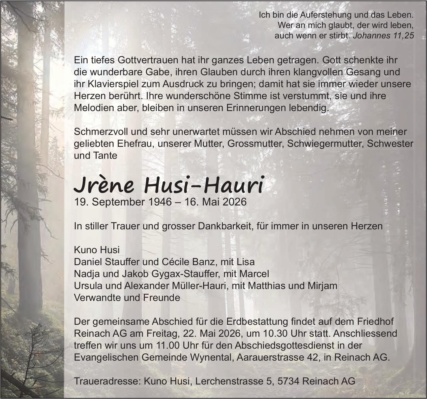 Husi-Hauri Jrène, Mai 2026 / TA