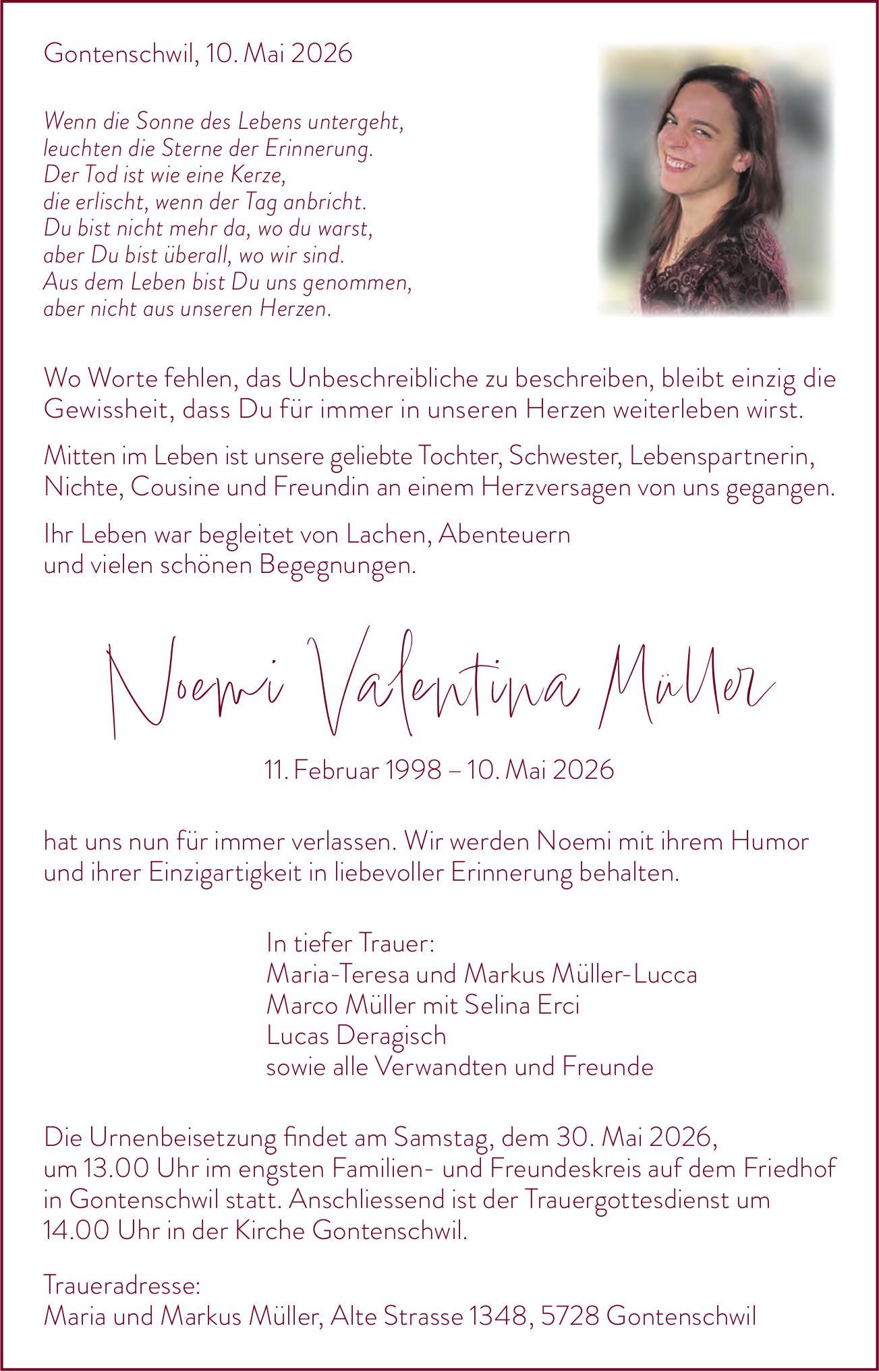 Müller Noemi Valentina, Mai 2026 / TA