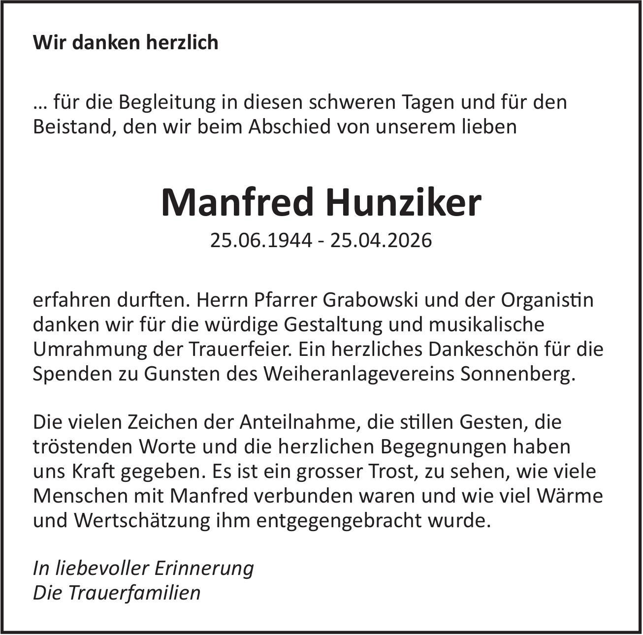 Hunziker Manfred, im Mai 2026 / DS