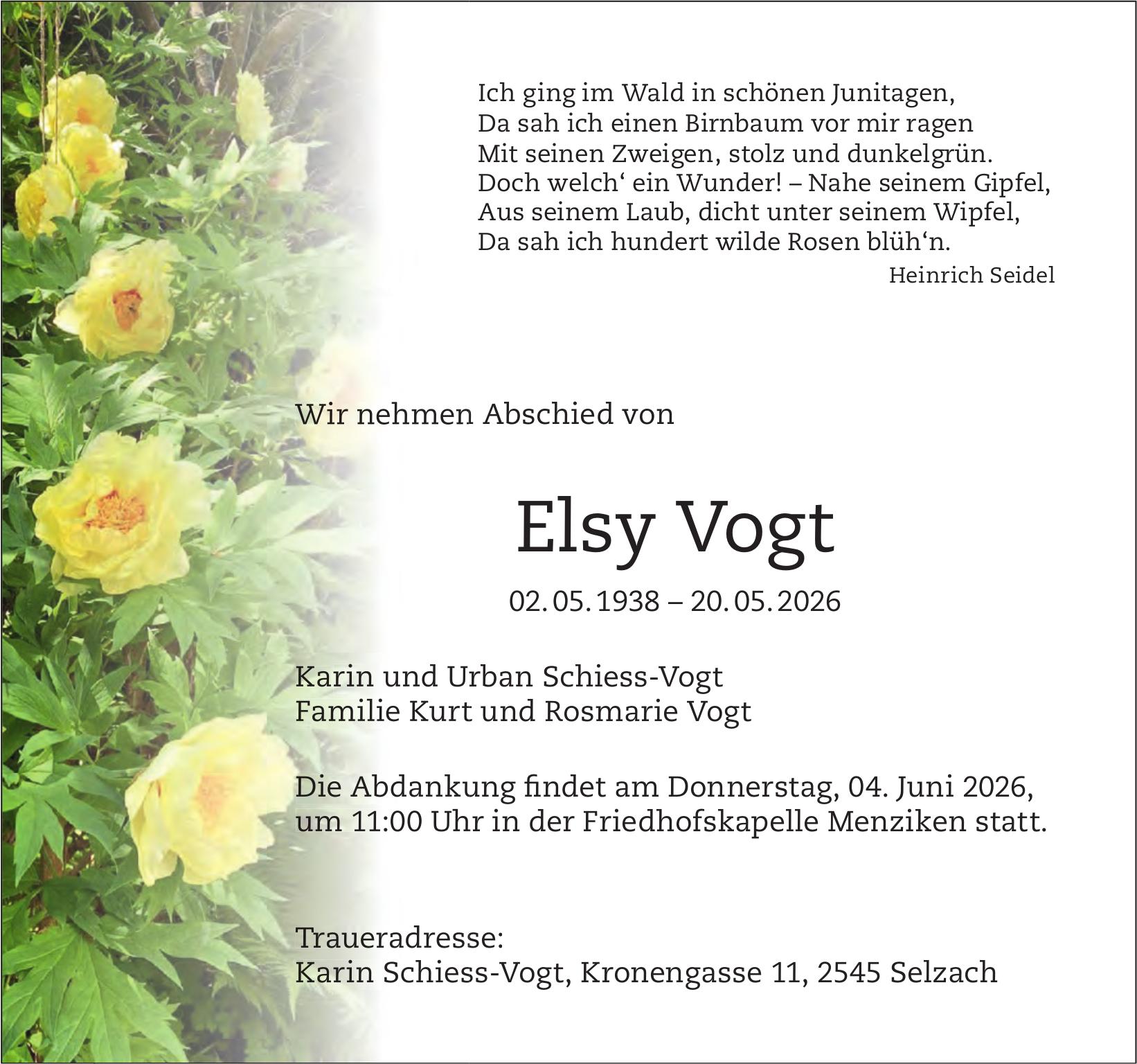Vogt Elsy, Mai 2026 / TA