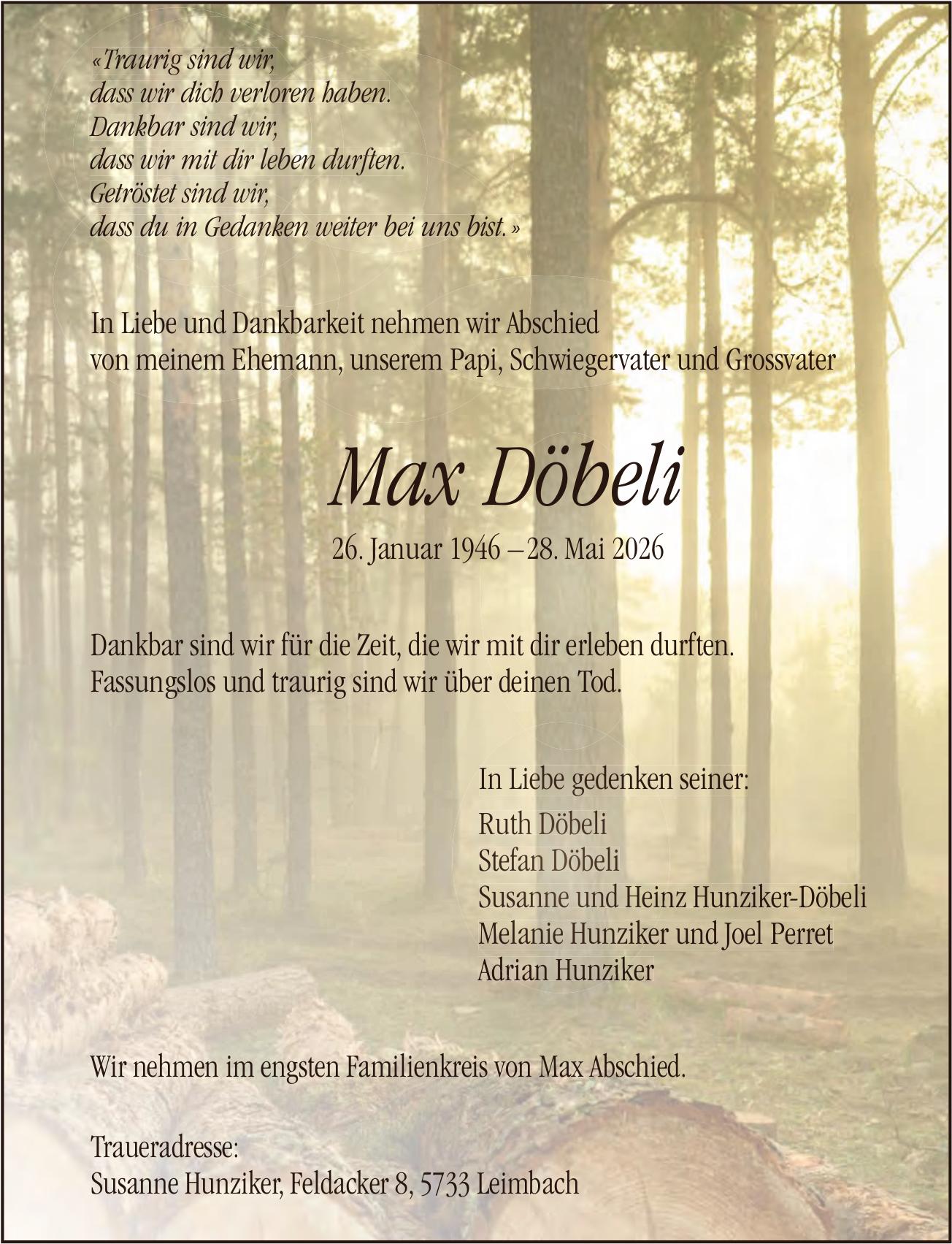 Döbeli Max, Mai 2026 / TA