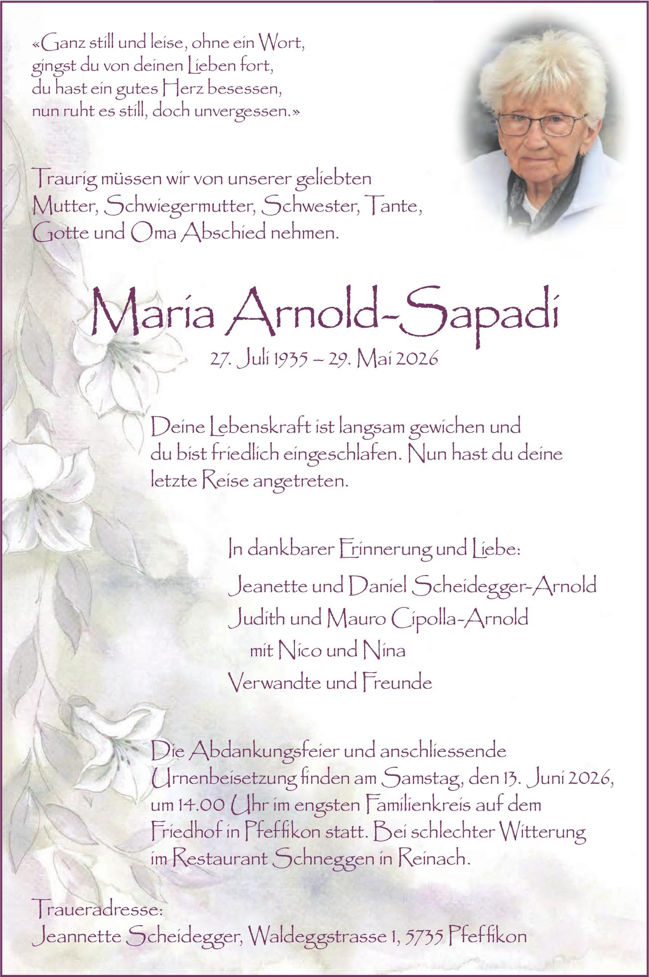 Arnold-Sapadi María, Mai 2026 / TA