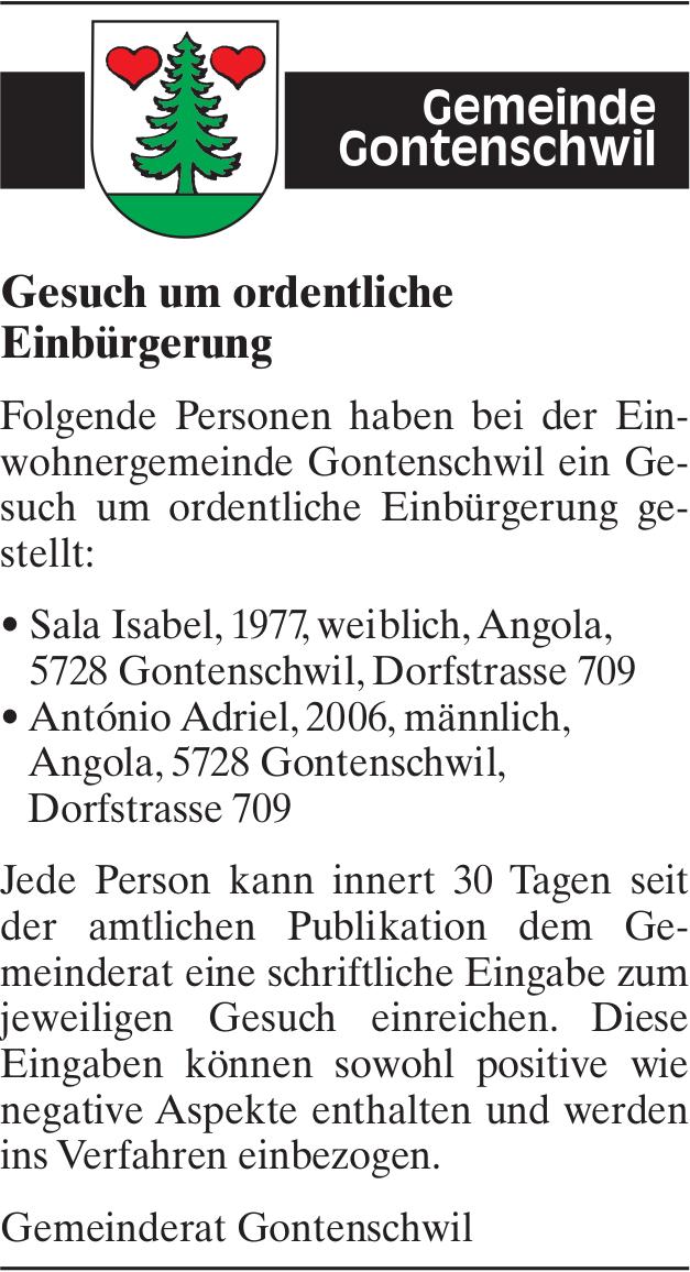 Baugesuche, Gemeinde Gontenschwil