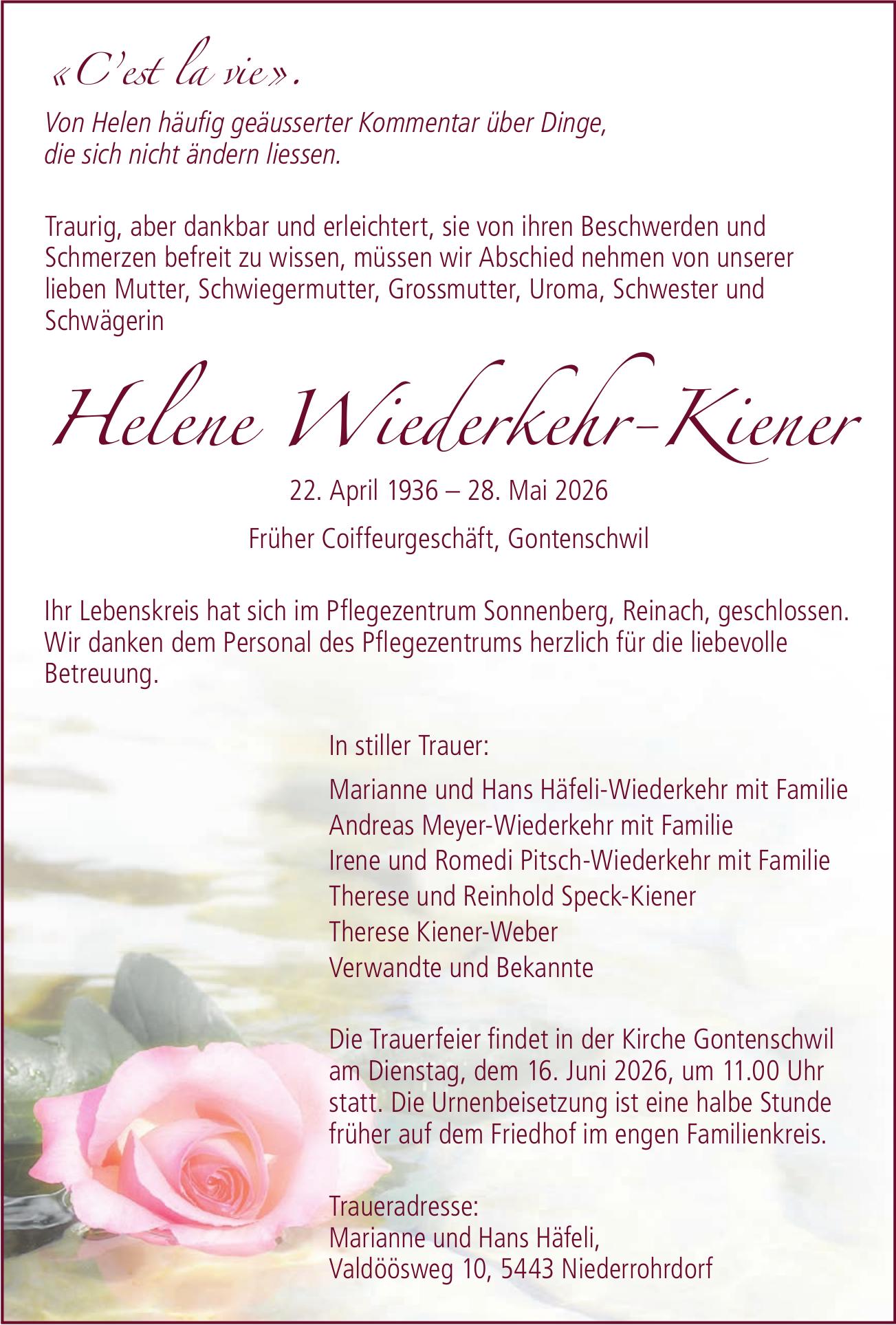 Wiederkehr-Kiener Helene, Mai 2026 / TA