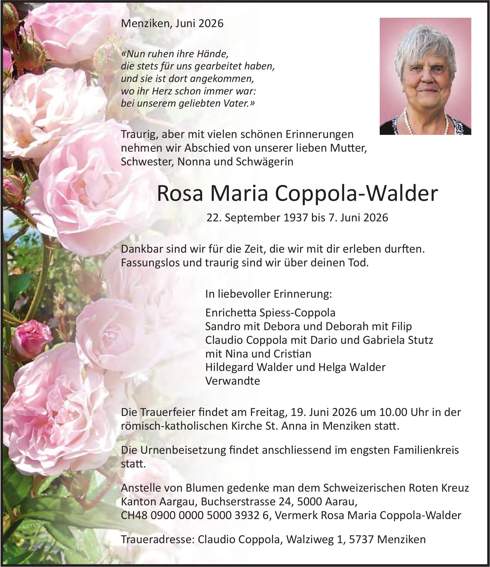 Coppola-Walder Rosa Maria, Juni 2026 / TA