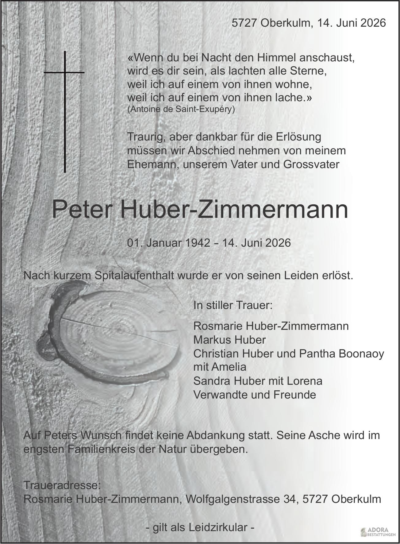 Huber-Zimmermann Peter, Juni 2026 / TA