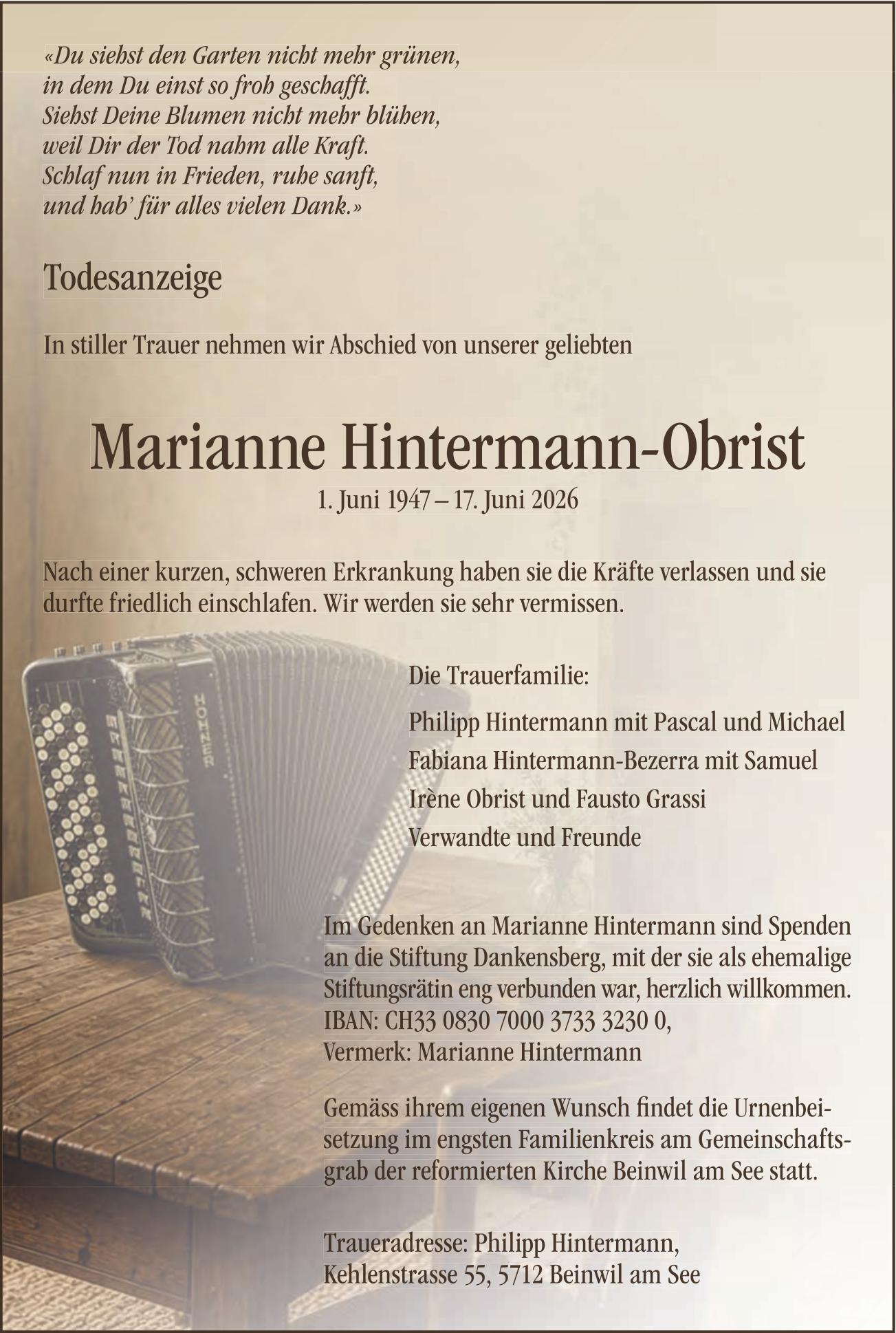 Hintermann-Obrist Marianne, Juni 2026 / TA