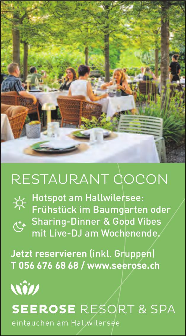 Seerose Resort & Spa, Hotspot am Hallwilersee: Frühstück im Baumgarten oder Sharing-Dinner & Good Vibes mit Live-DJ am Wochenende.