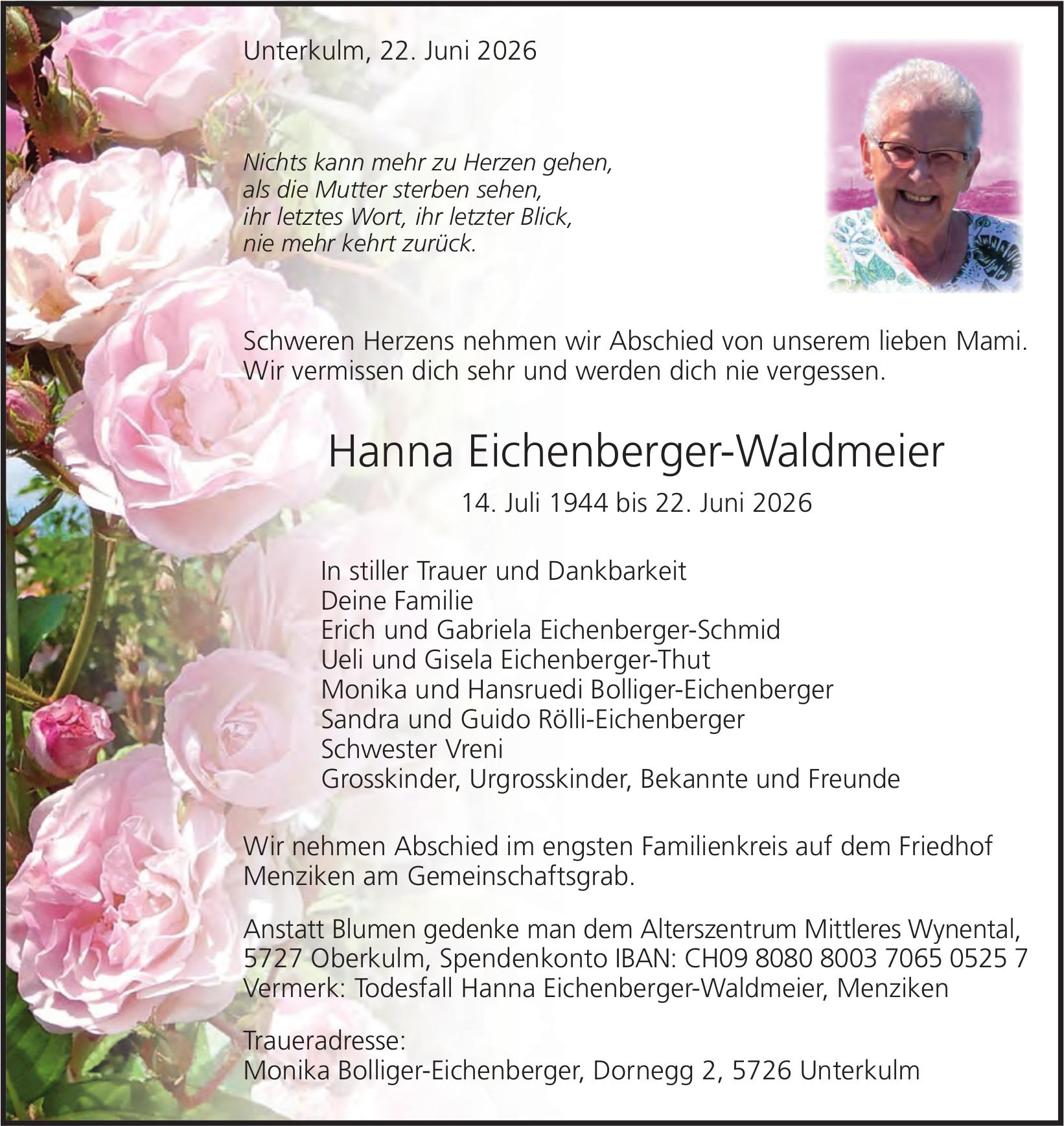 Eichenberger-Waldmeier Hanna, Juni 2026 / TA