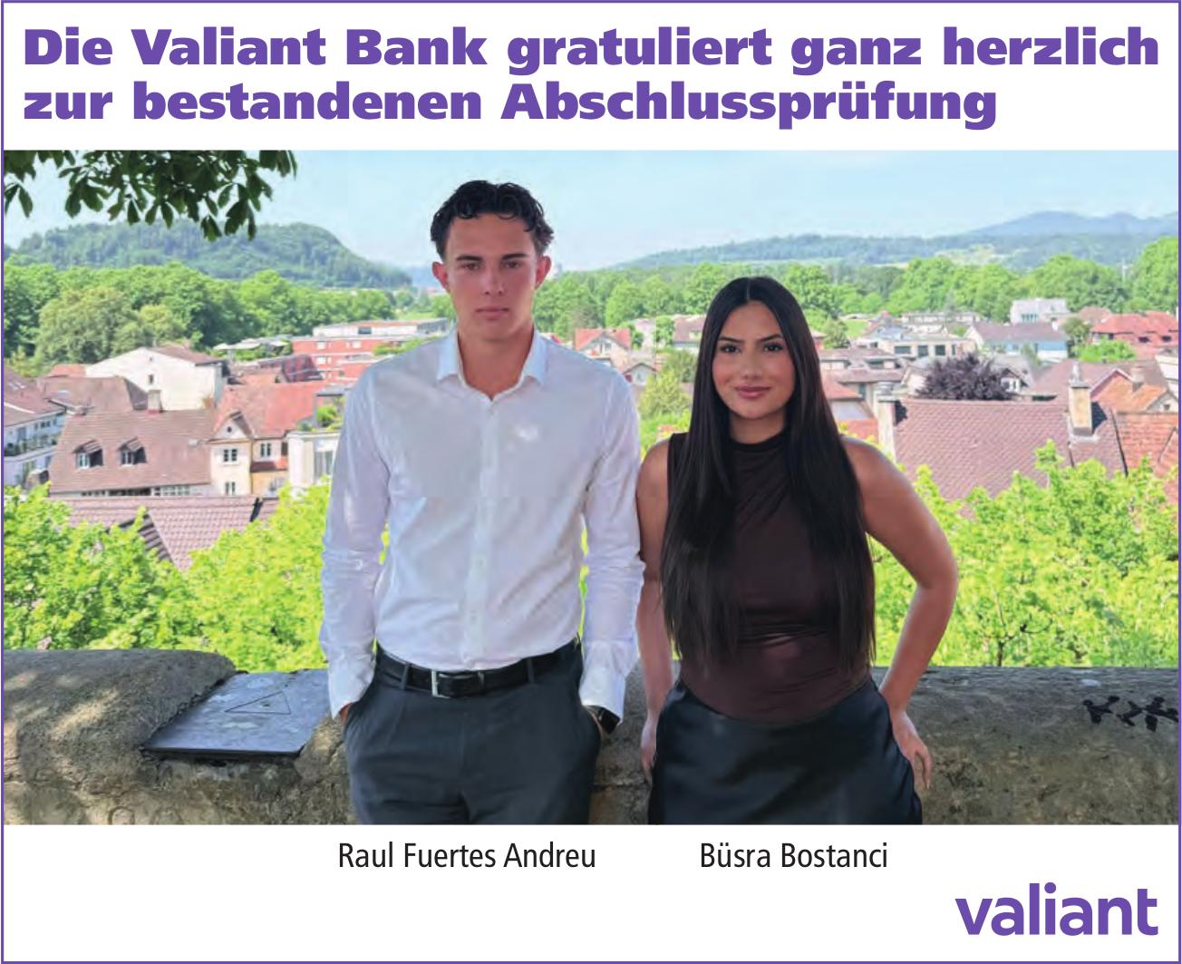 valiant, Die Valiant Bank gratuliert ganz herzlich zur bestandenen Abschlussprüfung