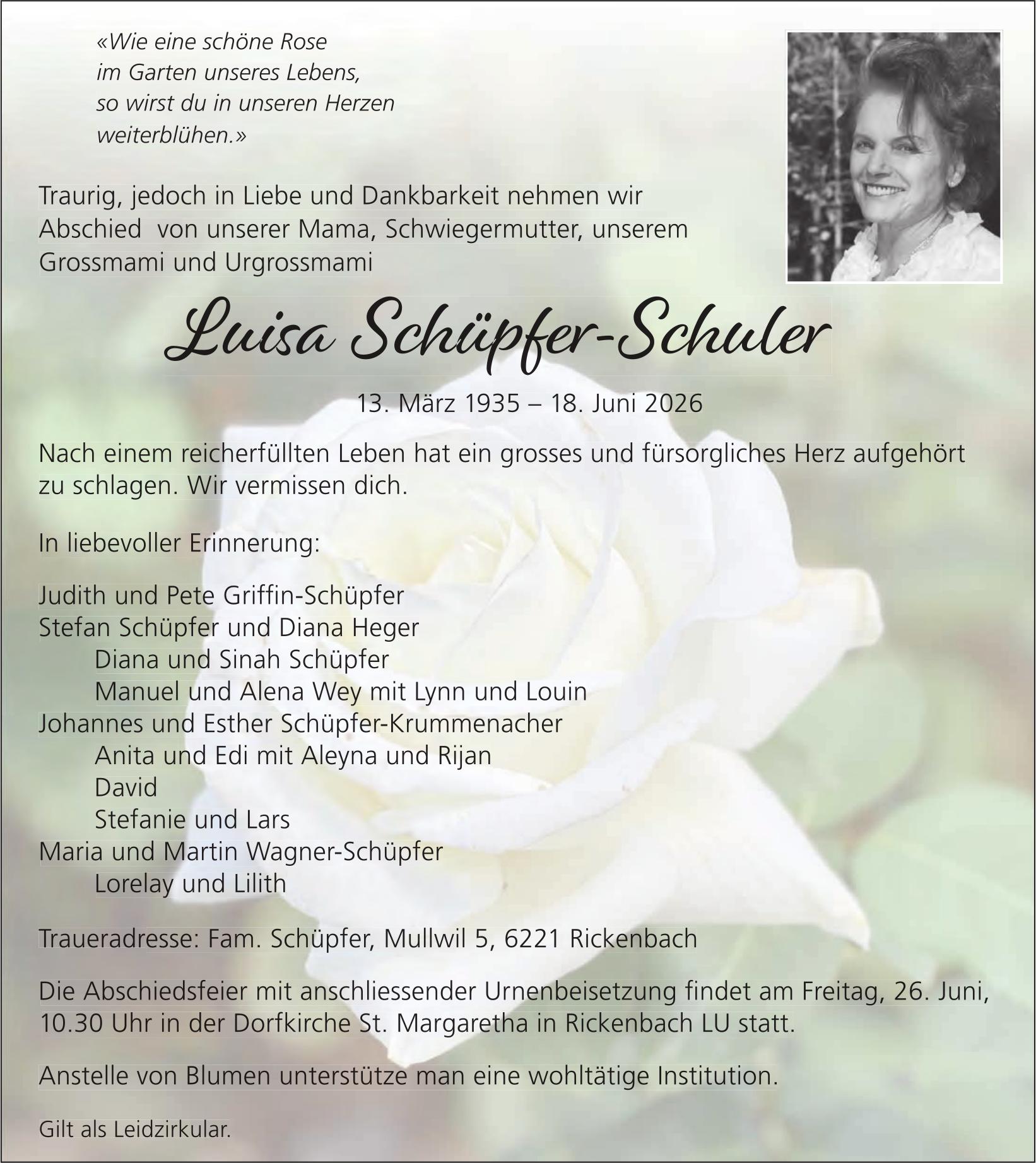 Schüpfer-Schuler Luisa, Juni 2026 / TA