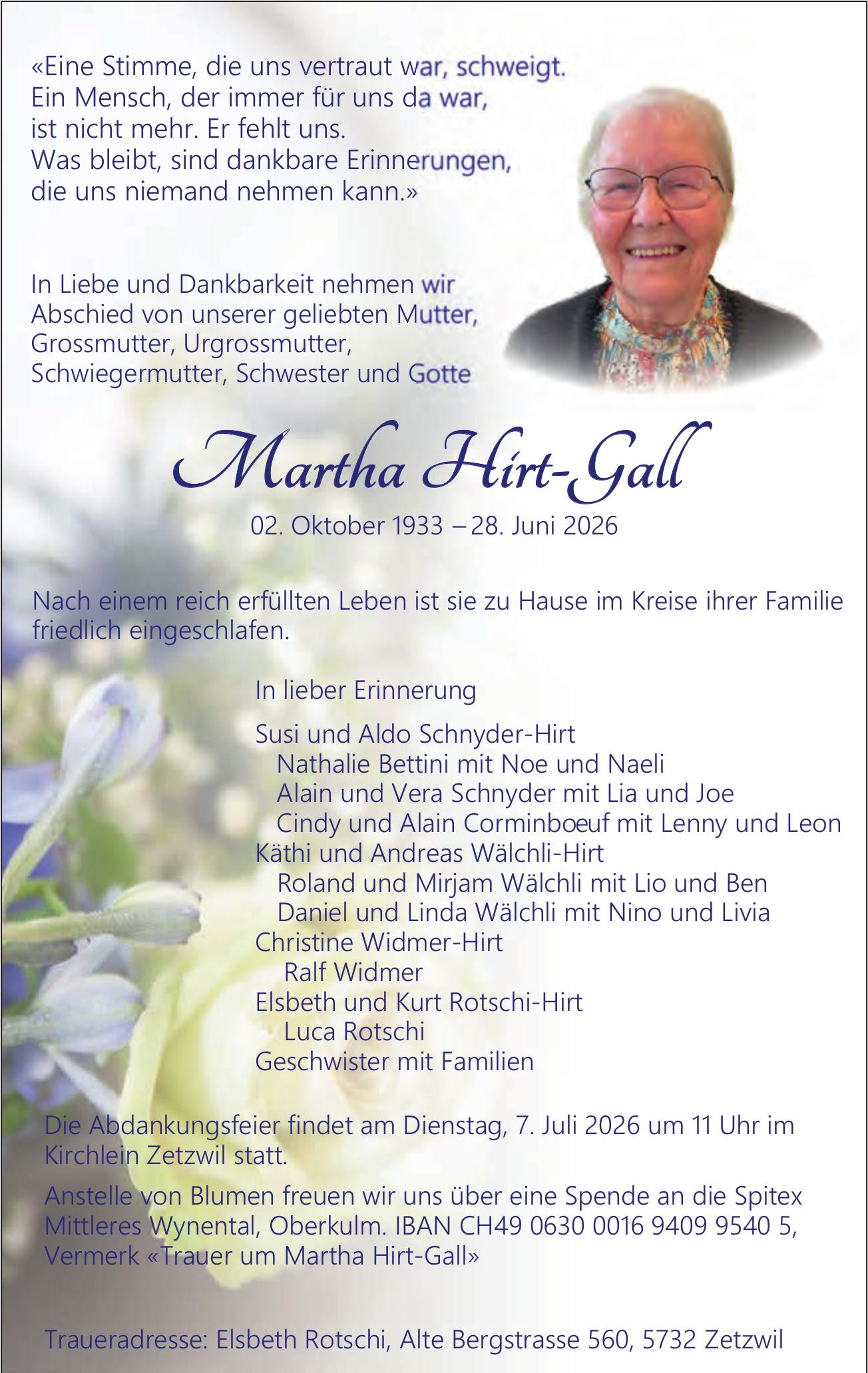 Hirt-Gall Martha, Juni 2026 / TA