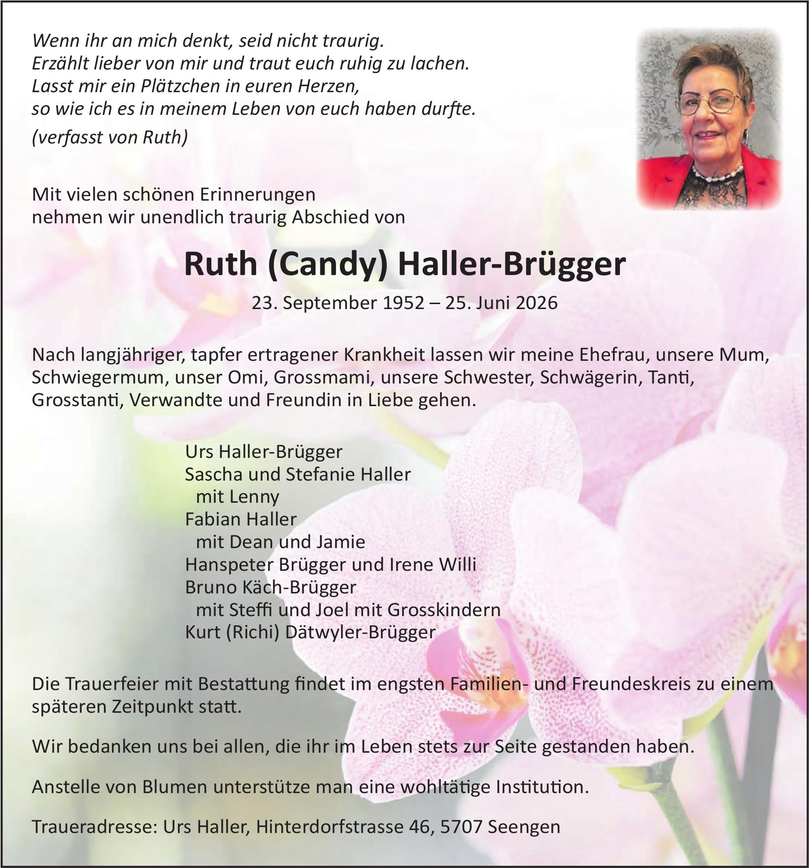 Haller-Brügger Ruth (Candy), Juni 2026 / TA