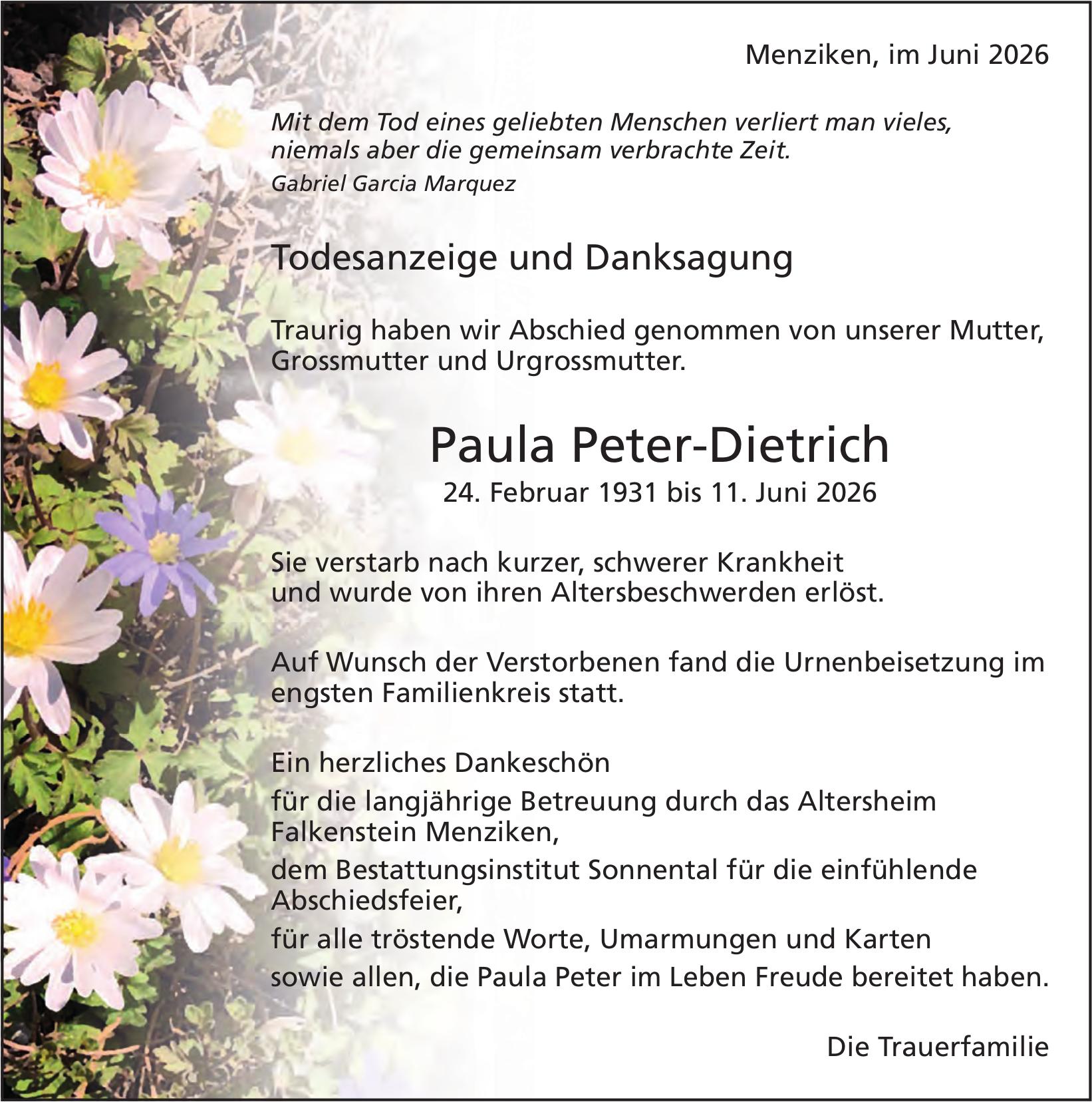Peter-Dietrich Paula, Juni 2026 / TA