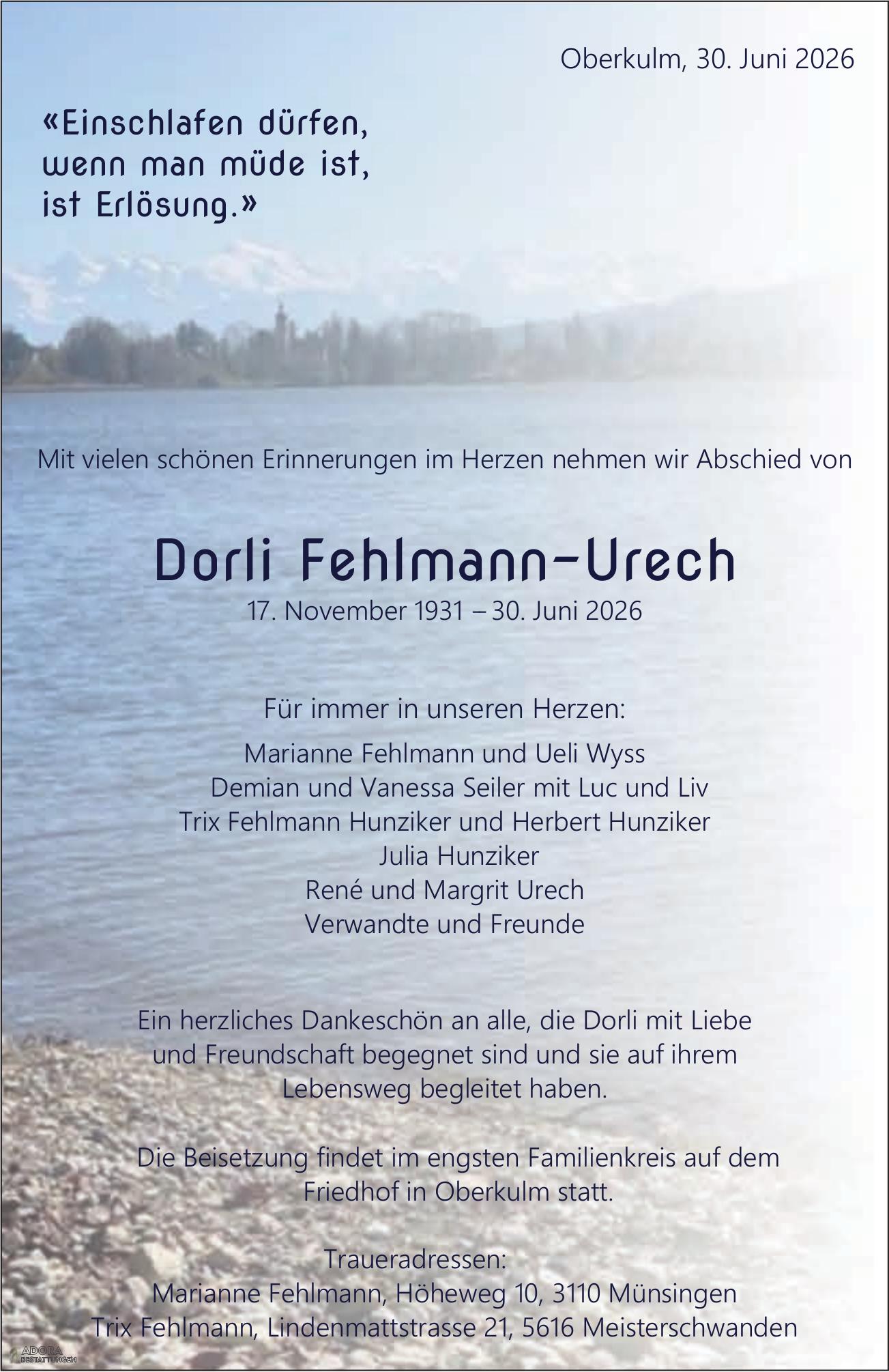 Fehlmann-Urech Dorli, Juni 2026 / TA