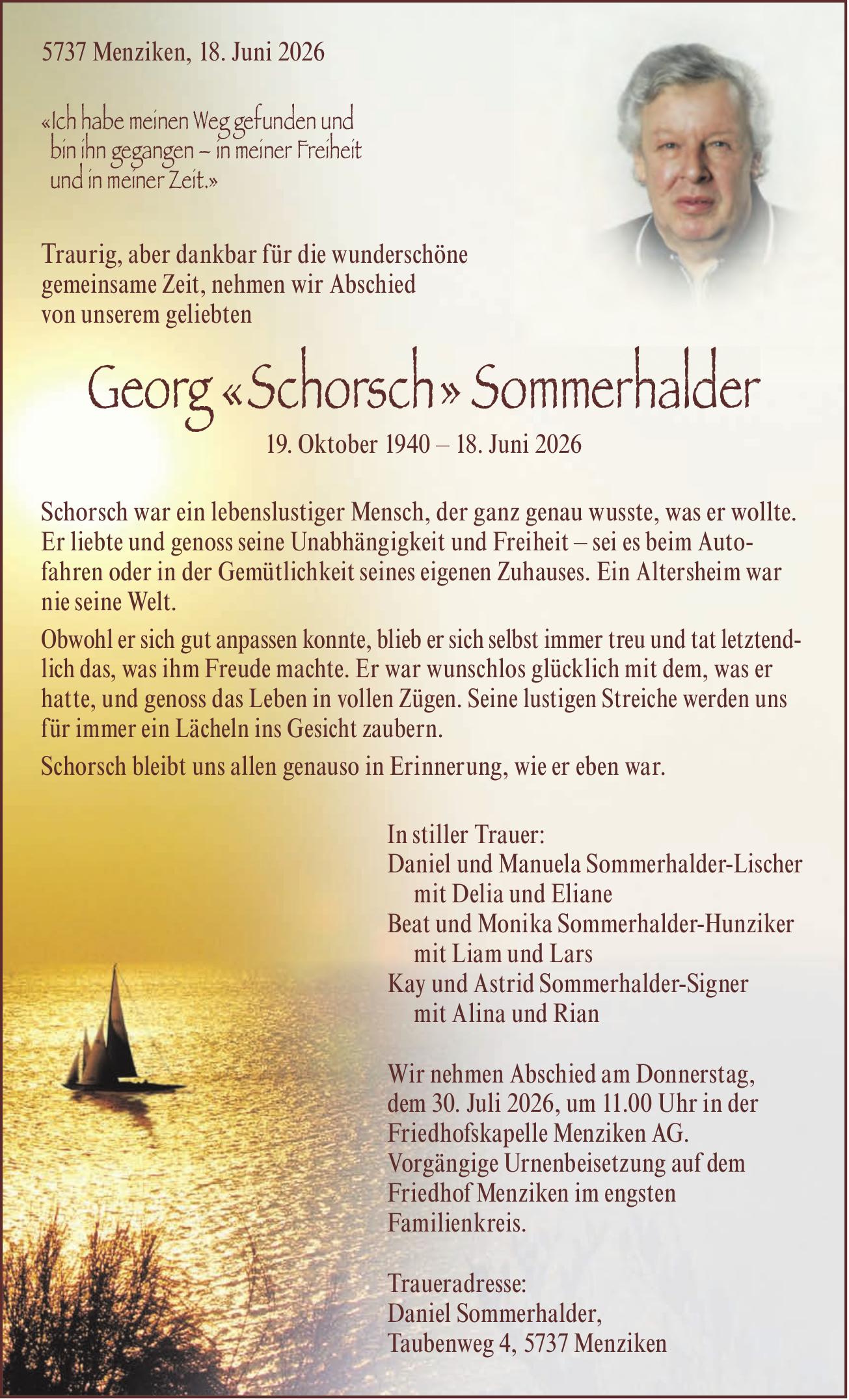 Sommerhalder Georg «Schorsch», Juni 2026 / TA