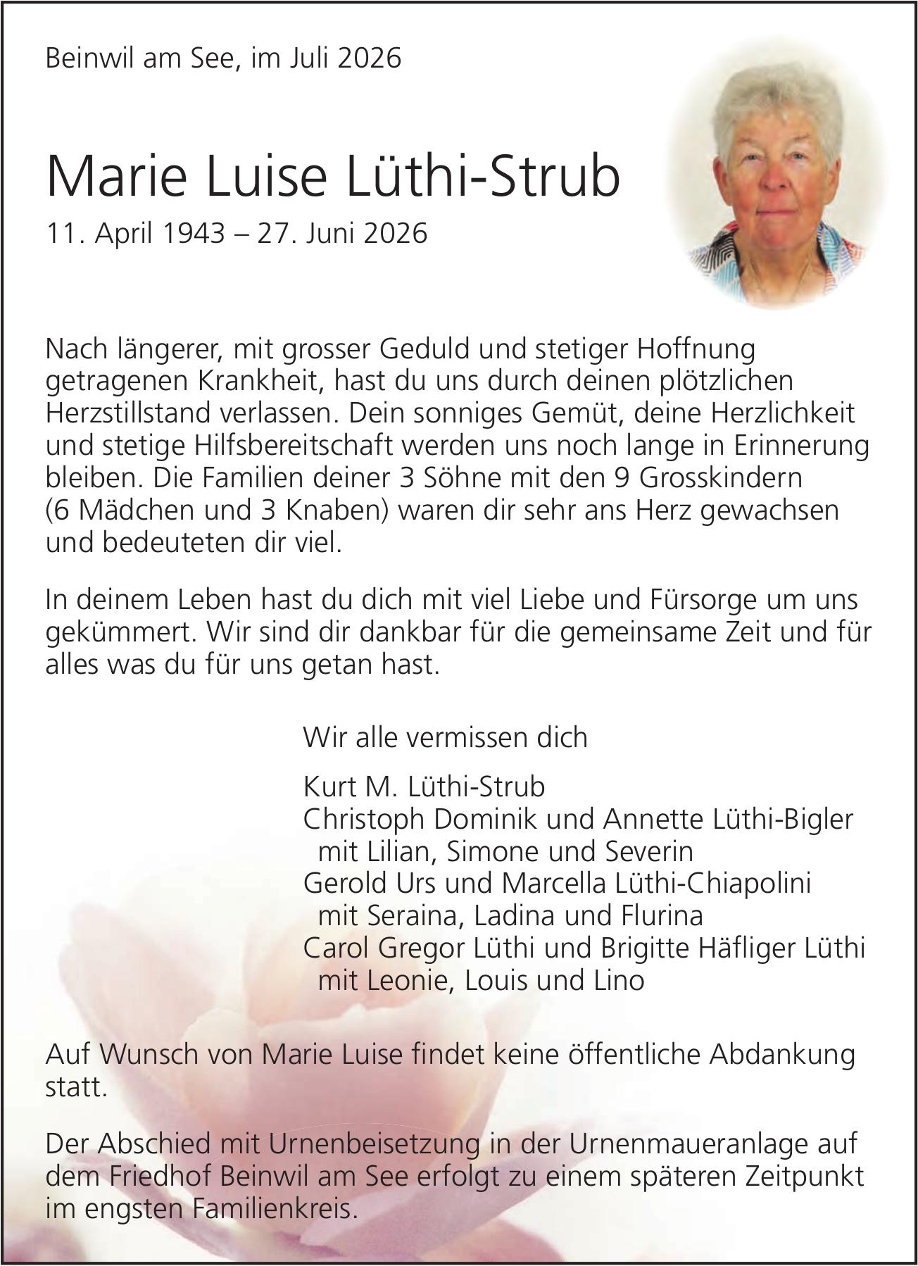 Lüthi-Strub Marie Luise, Juni 2026 / TA