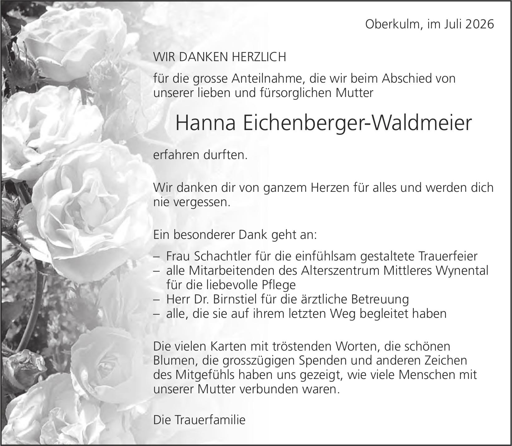 Eichenberger-Waldmeier Hanna, im Juli 2026 / DS
