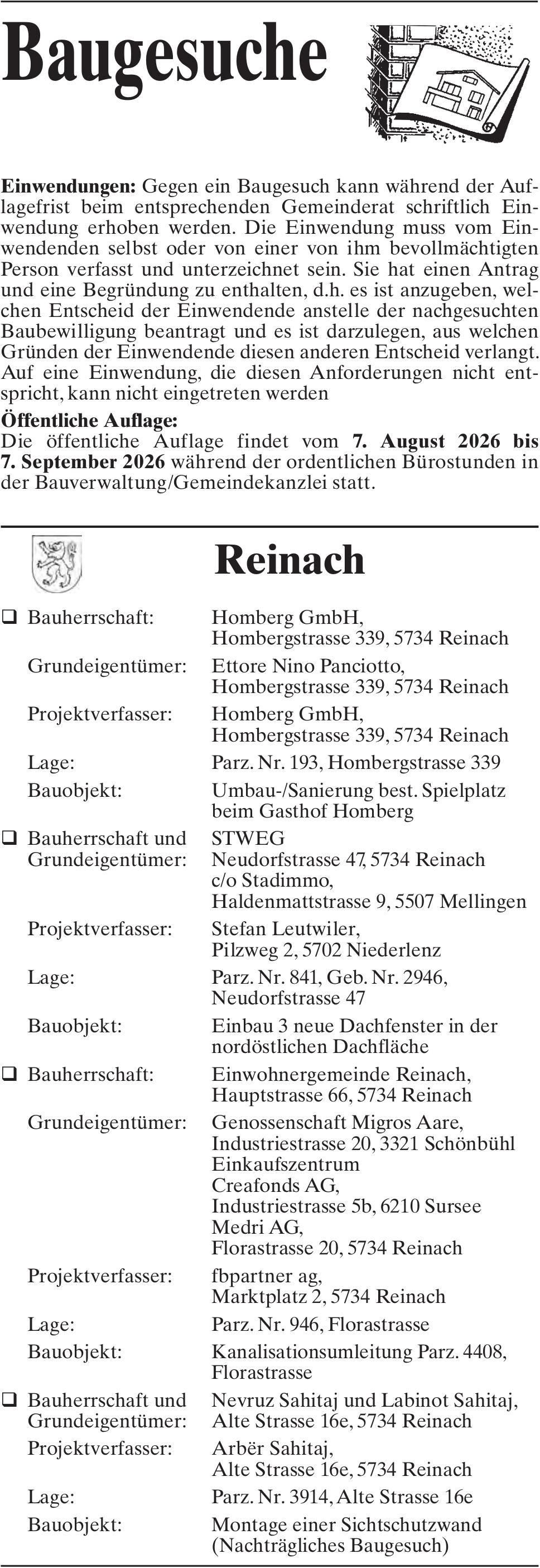 Baugesuche, Reinach
