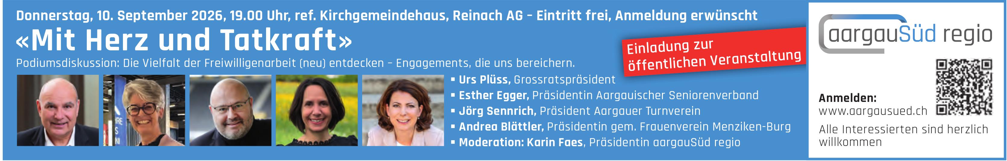 «Mit Herz und Tatkraft», 10. September, ref. Kirchgemeindehaus, Reinach