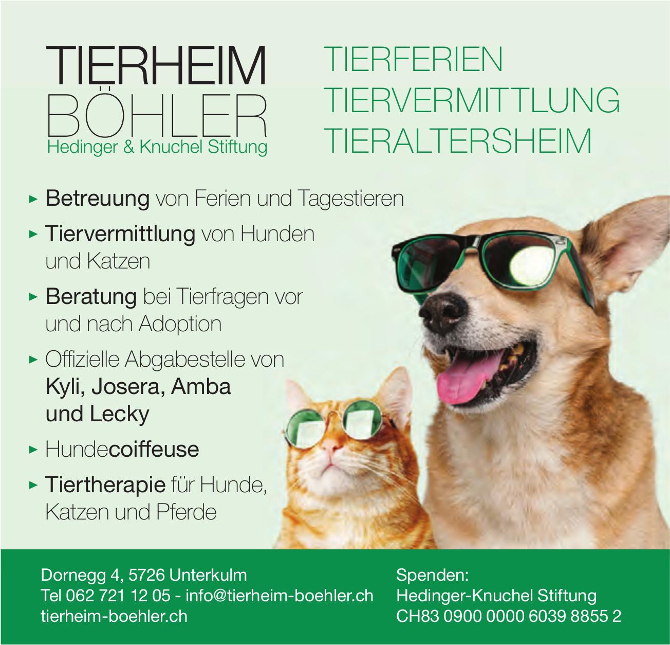 Tierheim Böhler Hedinger & Knuchel Stiftung, Unterkulm - Tierferien Tiervermittlung Tieraltersheim