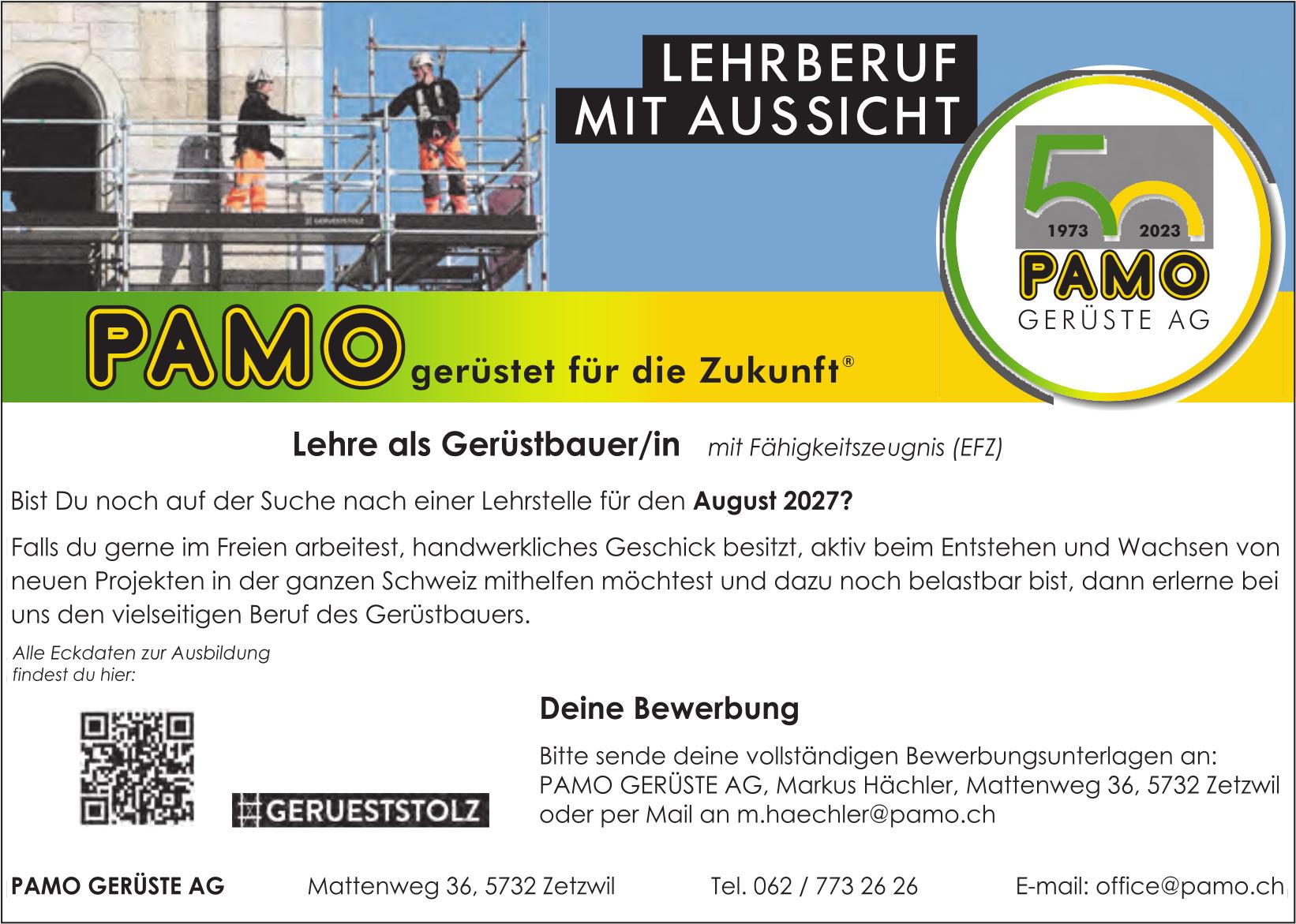 Lehre als Gerüstbauer/in, PAMO GERÜSTE AG, Zetzwil, Gesucht