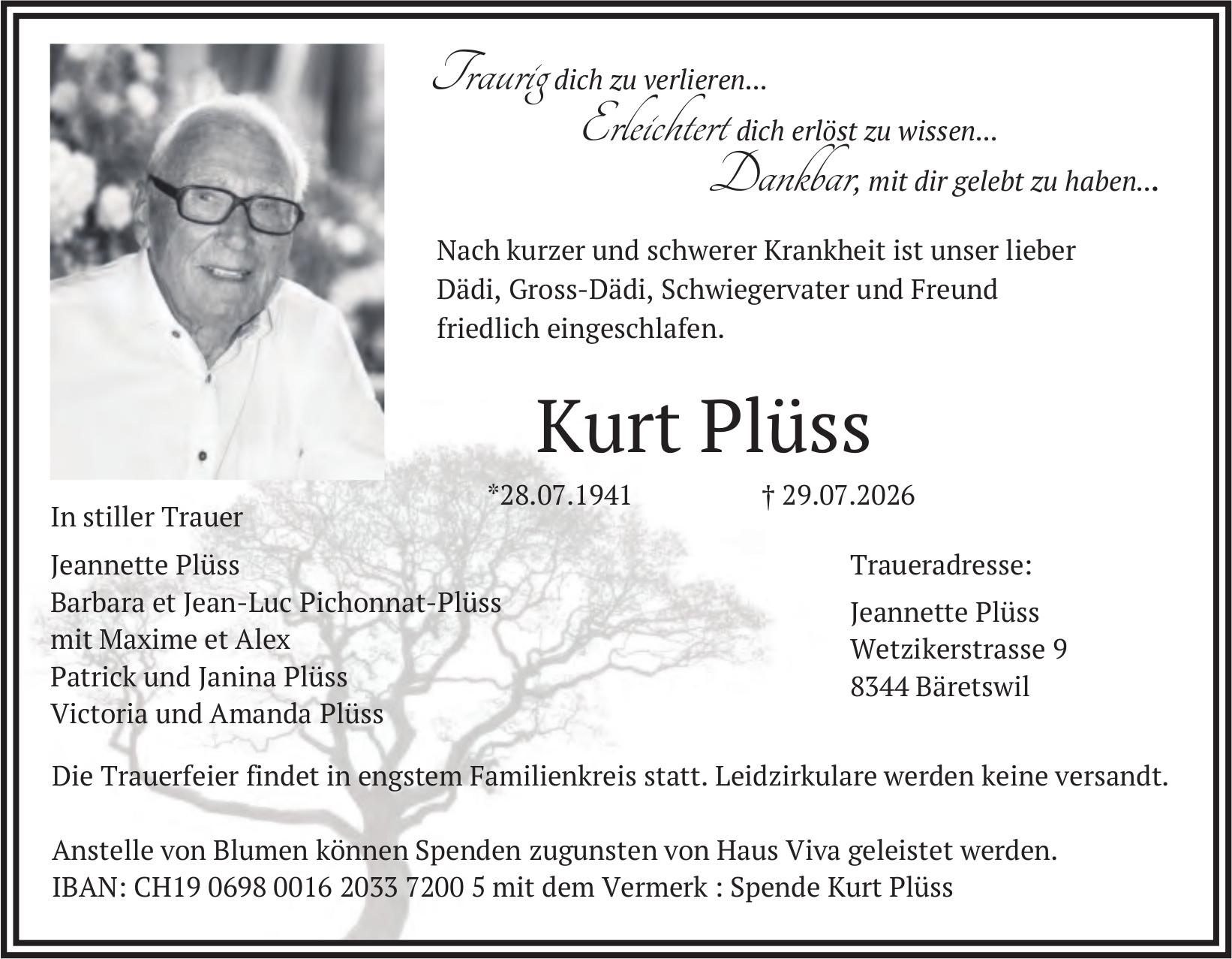 Plüss Kurt, Juli 2026 / TA