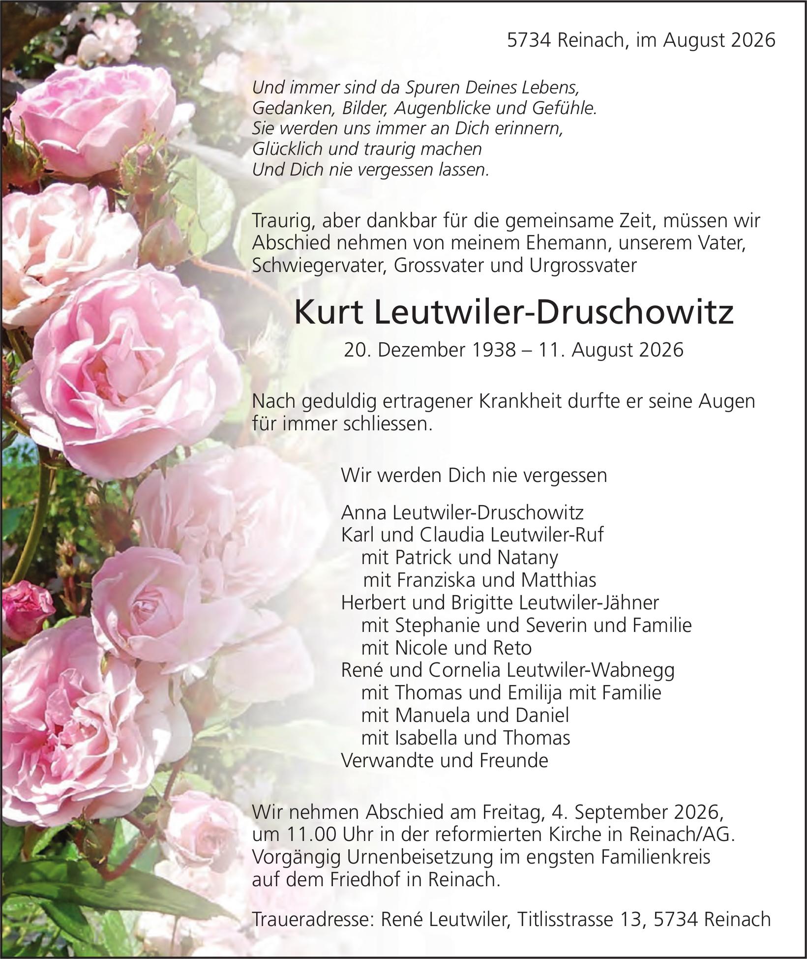 Leutwiler-Druschowitz Kurt, August 2026 / TA