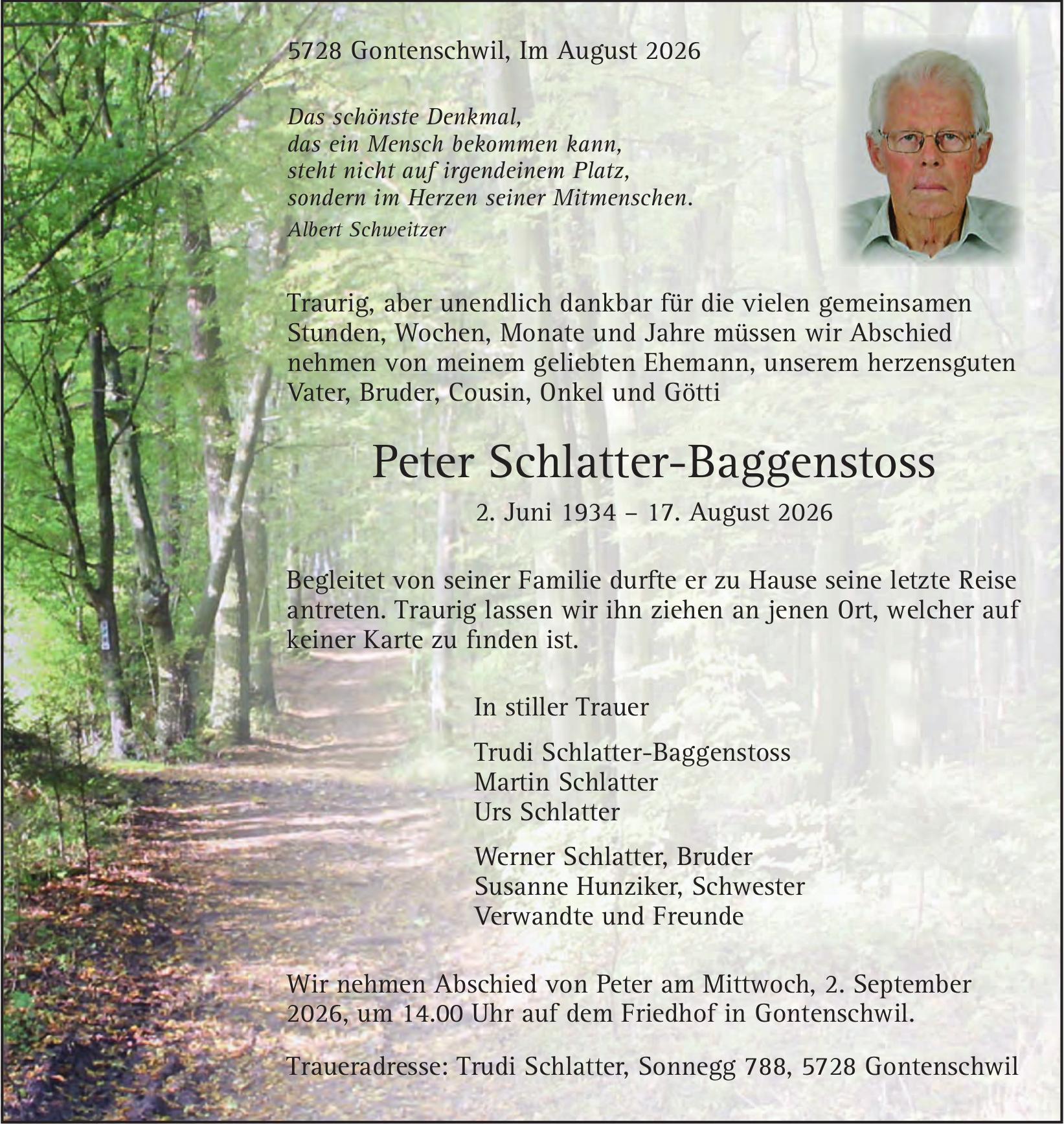 Schlatter-Baggenstoss Peter, August 2026 / TA