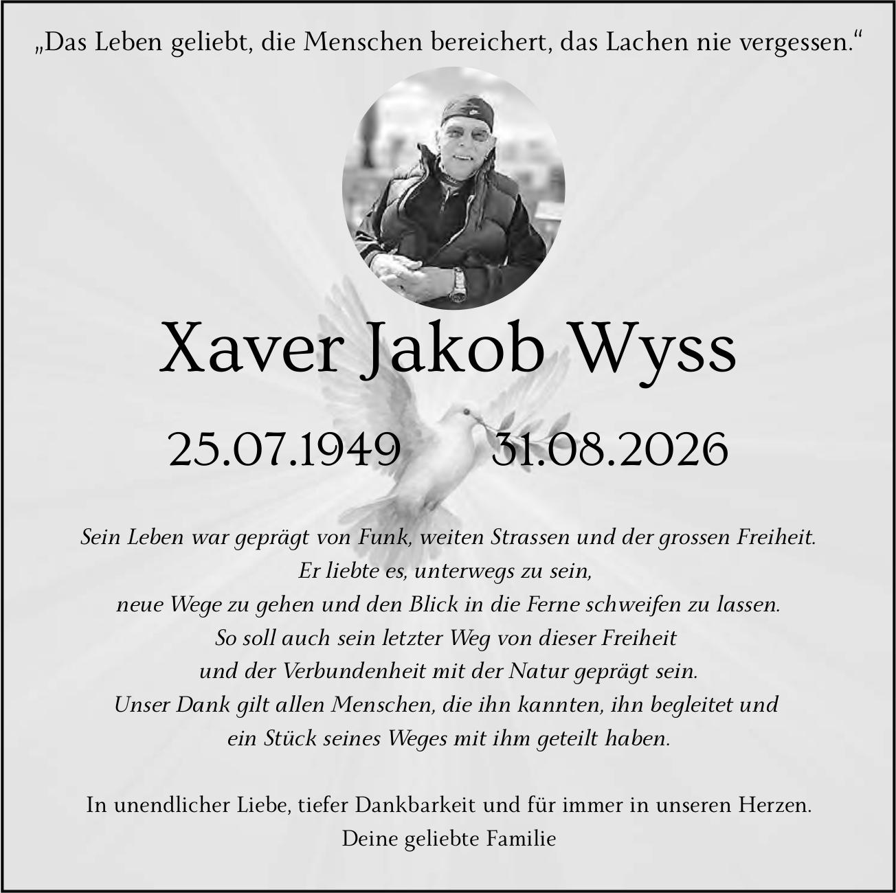 Wyss Xaver Jakob, August 2026 / TA