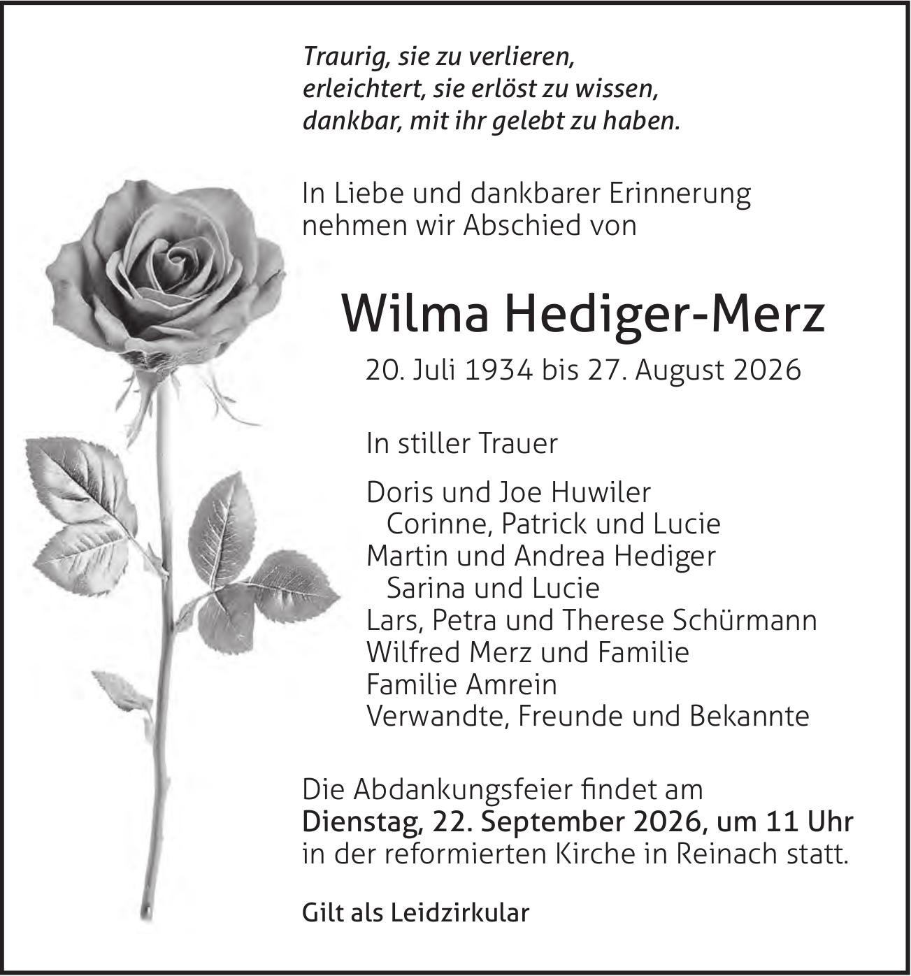 Hediger-Merz Wilma, August 2026 / TA