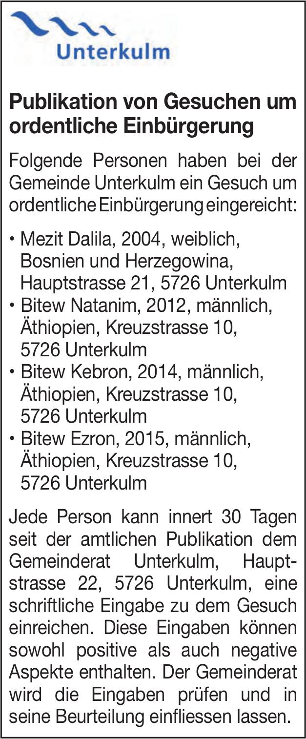 Lokale Gemeinschaft, Publikation von Gesuchen um ordentliche Einbürgerung