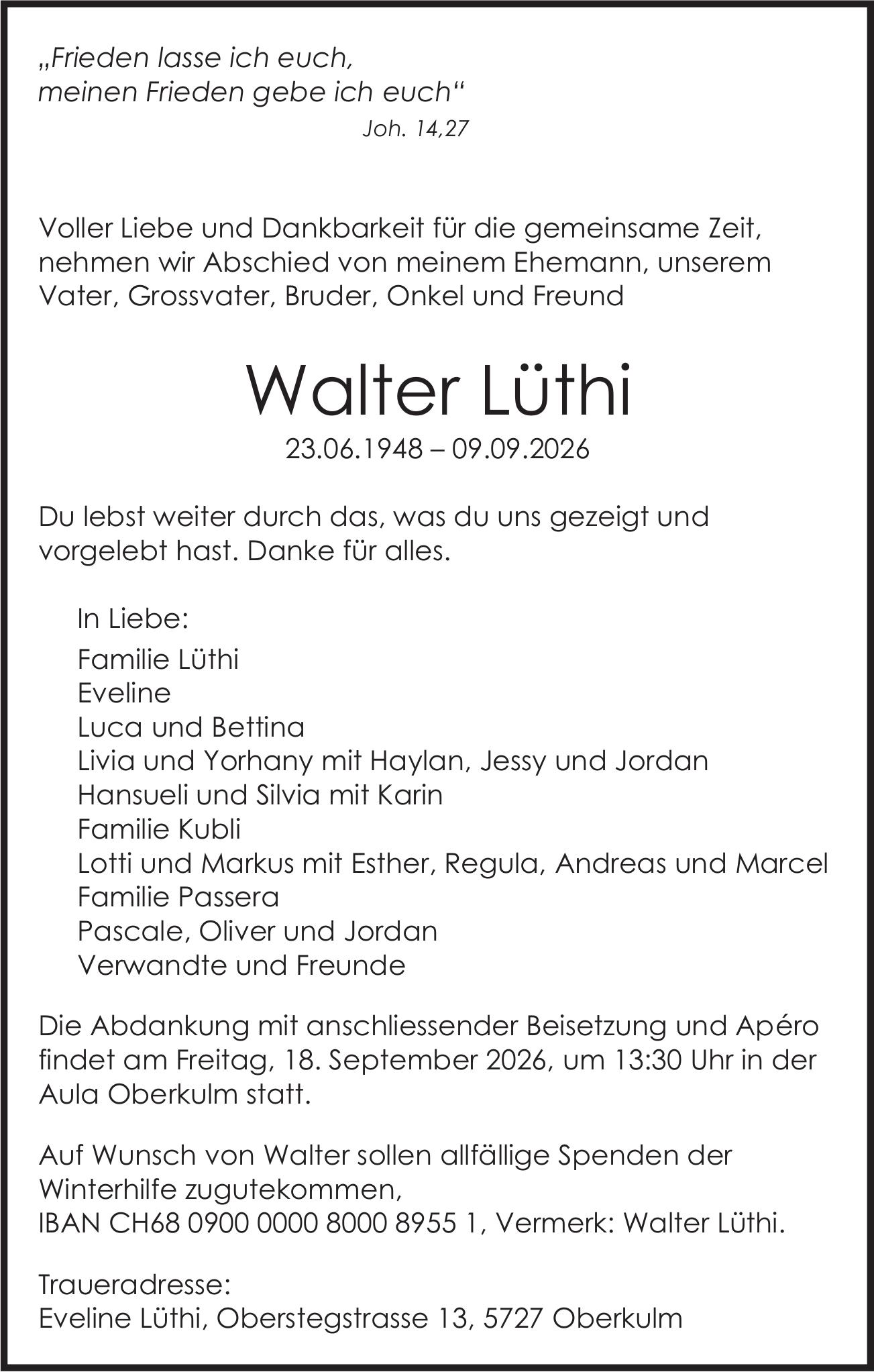 Lüthi Walter, September 2026 / TA