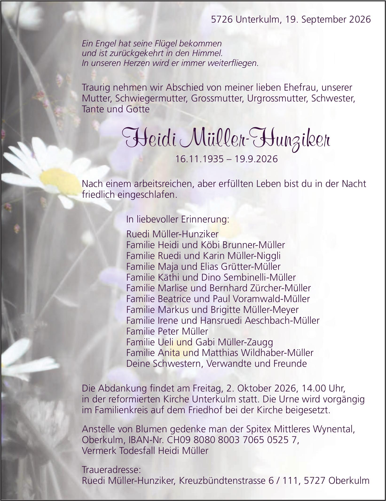 Müller-Hunziker Heidi, September 2026 / TA