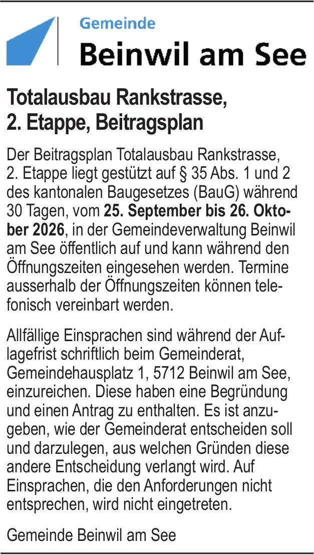 Baugesuche, Gemeinde Beinwil am See