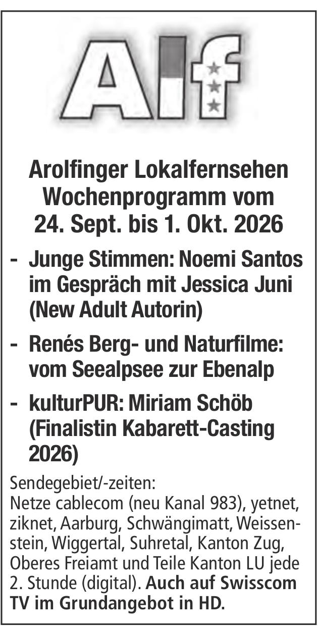 Arolfinger Lokalfernsehen Wochenprogramm, 24. September - 1. Oktober