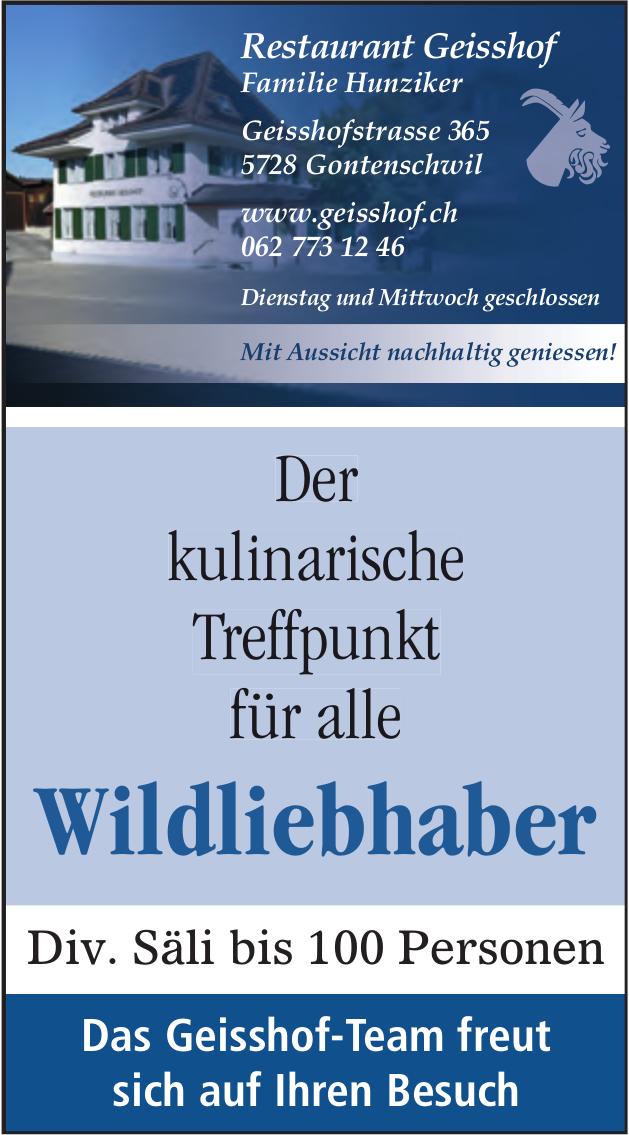Restaurant Geisshof Familie Hunziker, Gontenschwil - Der kulinarische Treffpunkt für alle Wildliebhaber