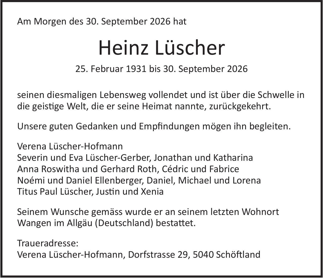 Lüscher Heinz, September 2026 / TA