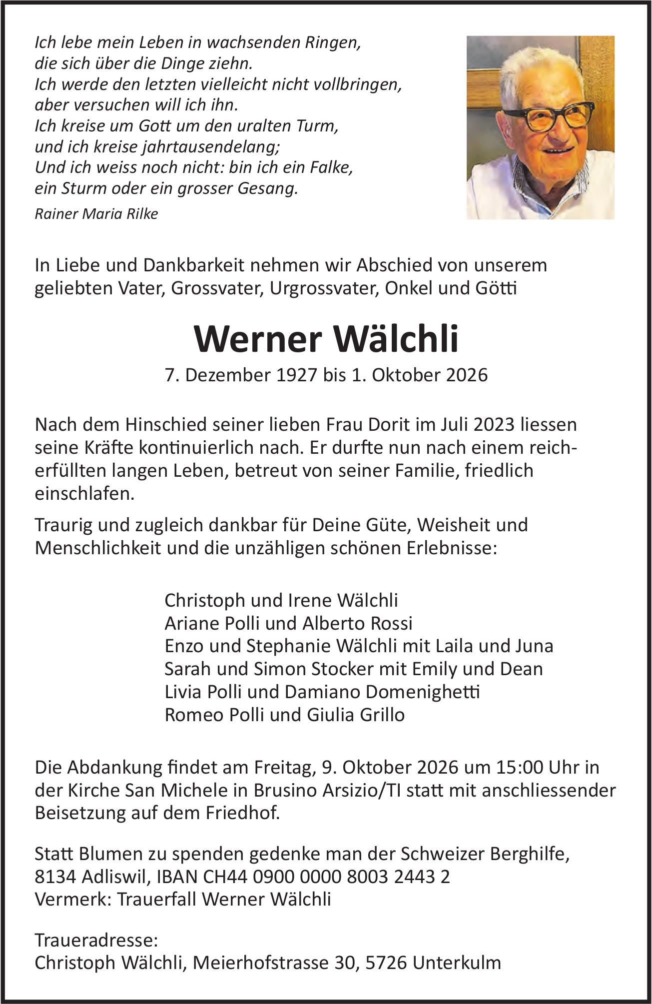 Wälchli Werner, Oktober 2026 / TA