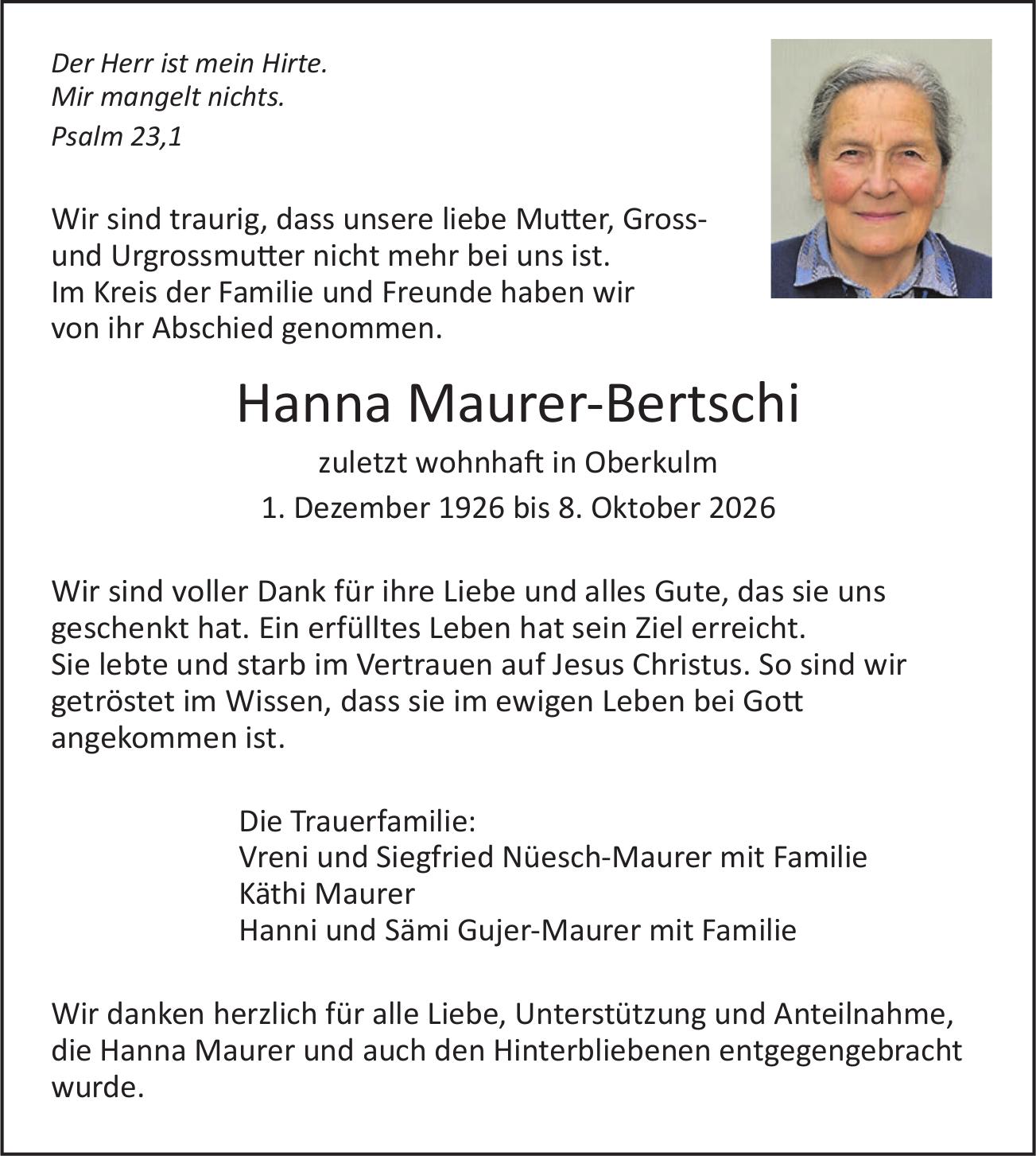 Maurer-Bertschi Hanna, Oktober 2026 / TA