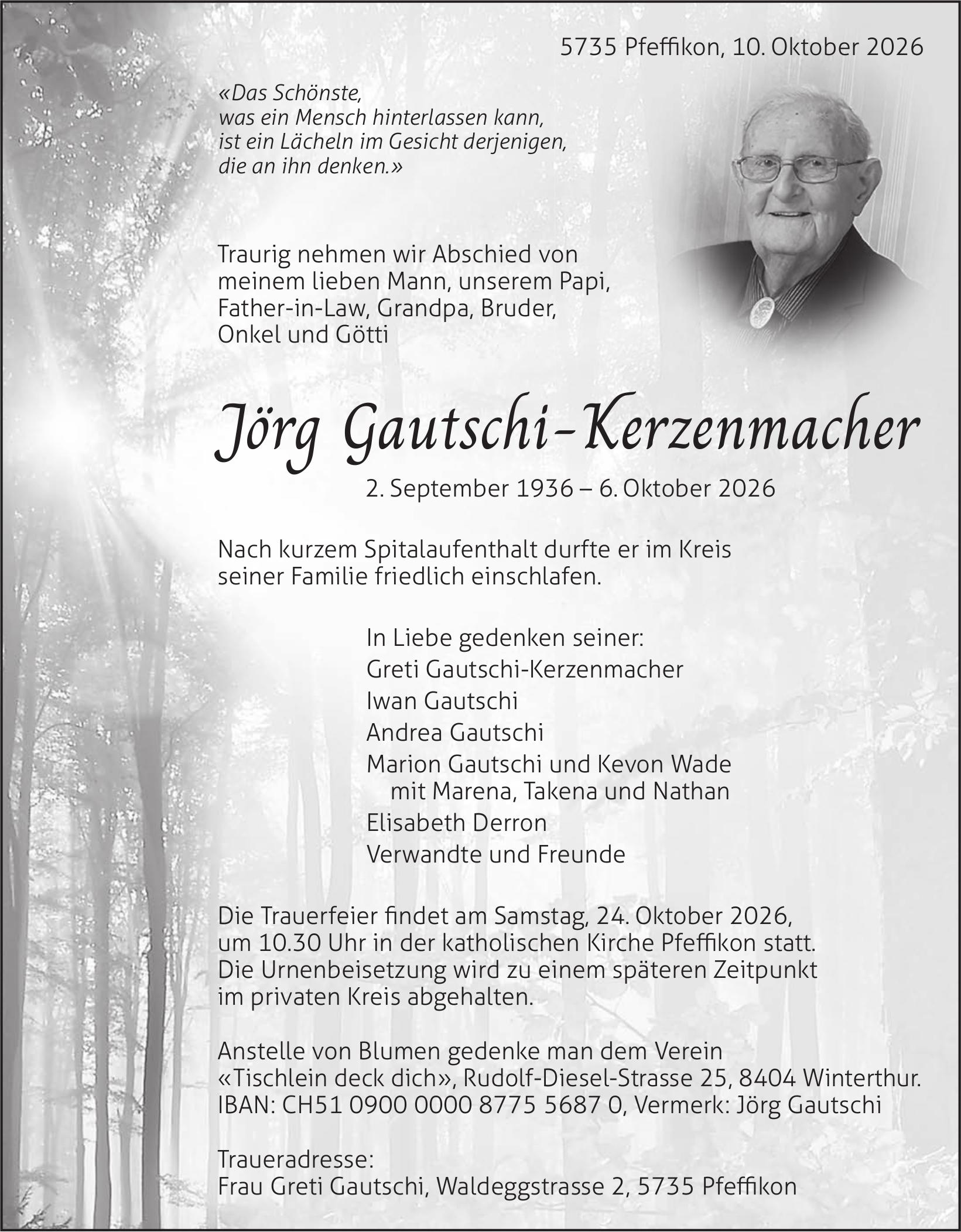 Gautschi-Kerzenmacher Jörg, Oktober 2026 / TA