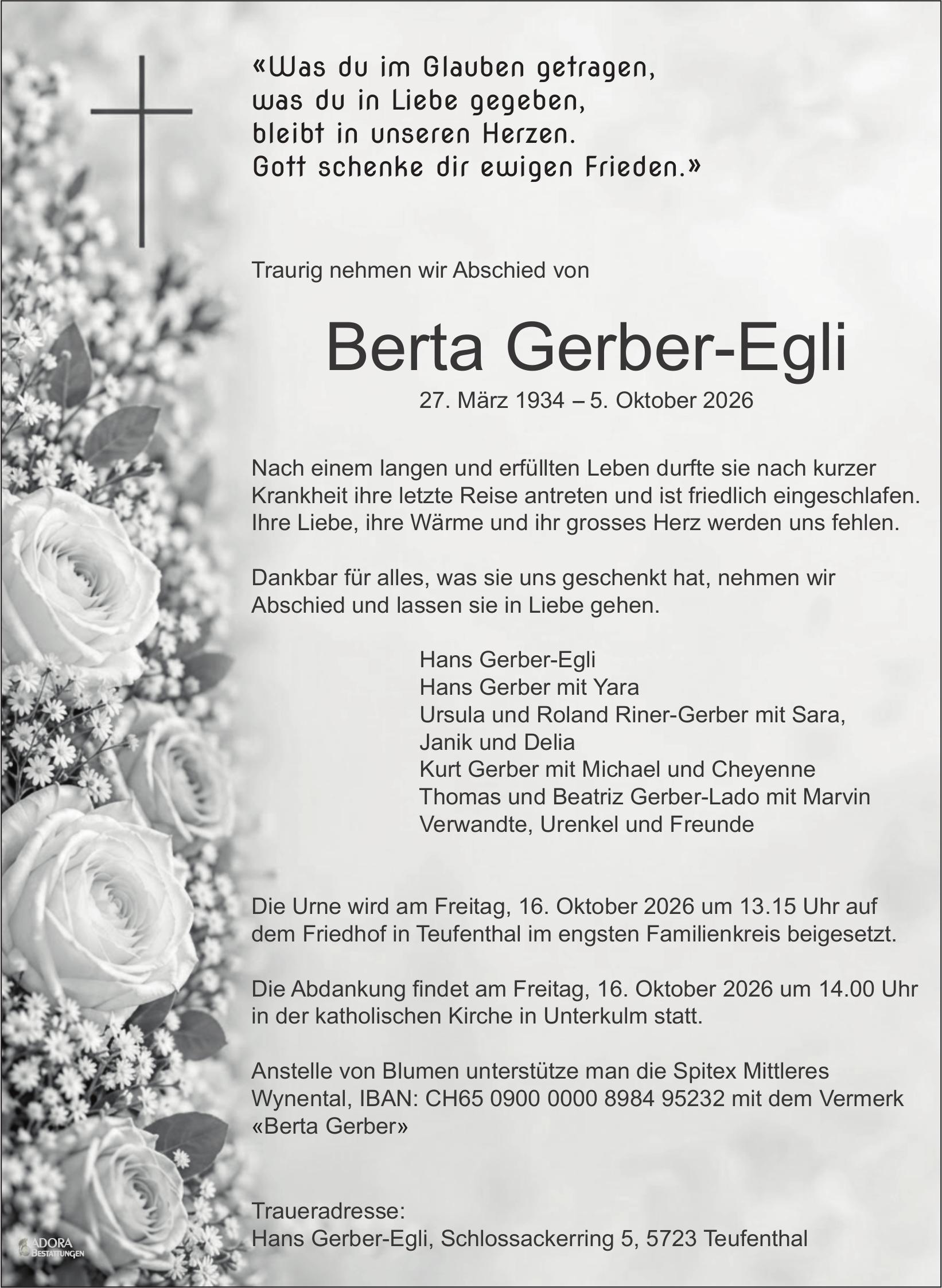 Gerber-Egli Berta, Oktober 2026 / TA